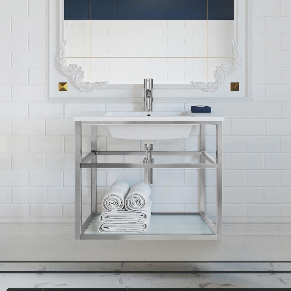 Pierre 35.4'' Chrome Metal Frame Single Bathroom Vanity with Glass Shelves