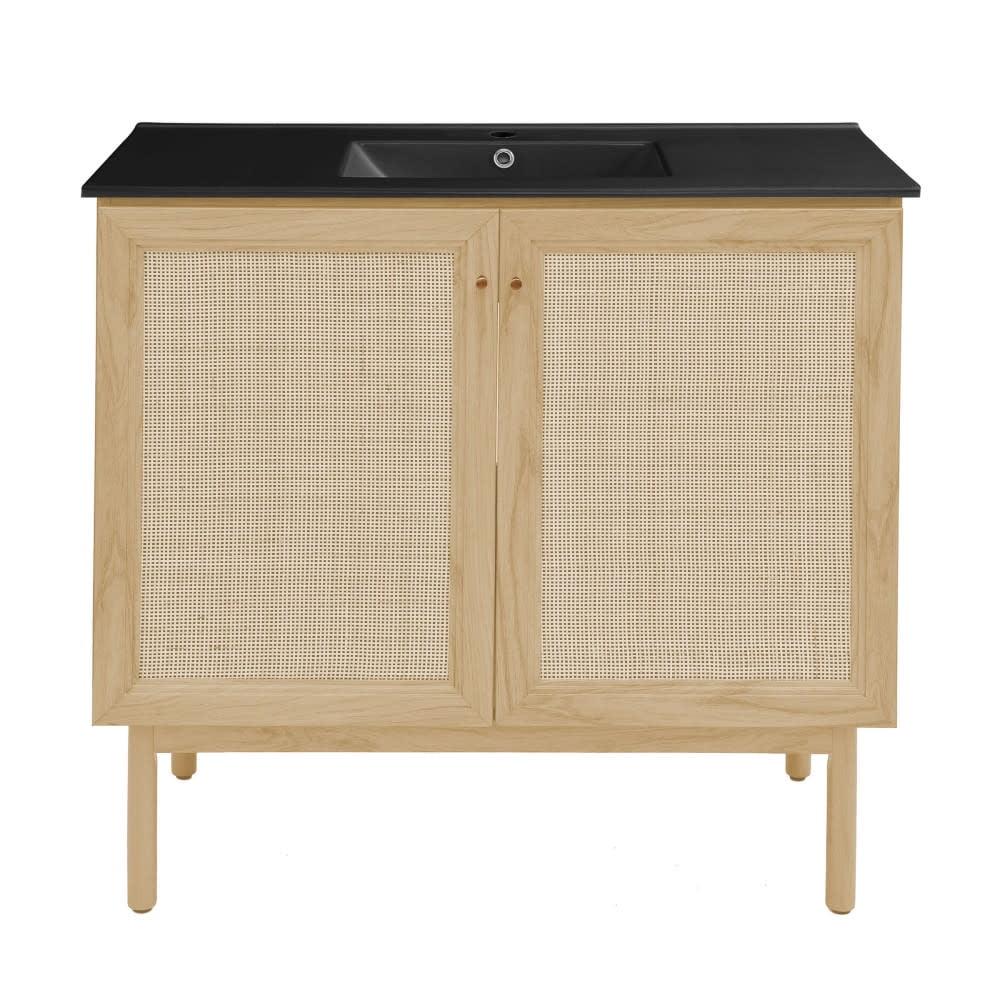 Swiss Madison Classe 36" Freestanding Bathroom Vanity In Natural Oak With 3-Hole Widespread Sink Top
