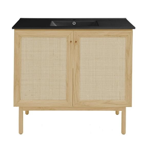 Swiss Madison Classe 36" Freestanding Bathroom Vanity In Natural Oak With 3-Hole Widespread Sink Top