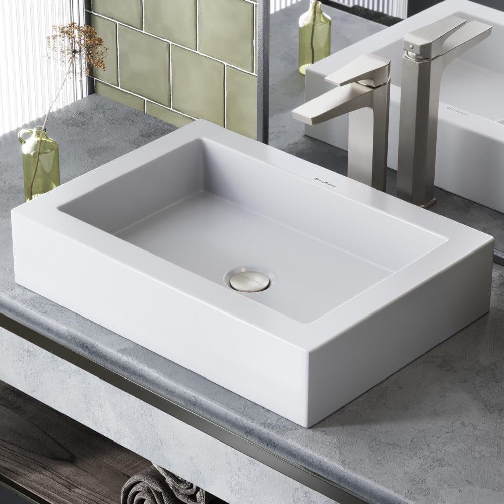 Voltaire Glossy White Ceramic Rectangular Vessel Sink 20.2"