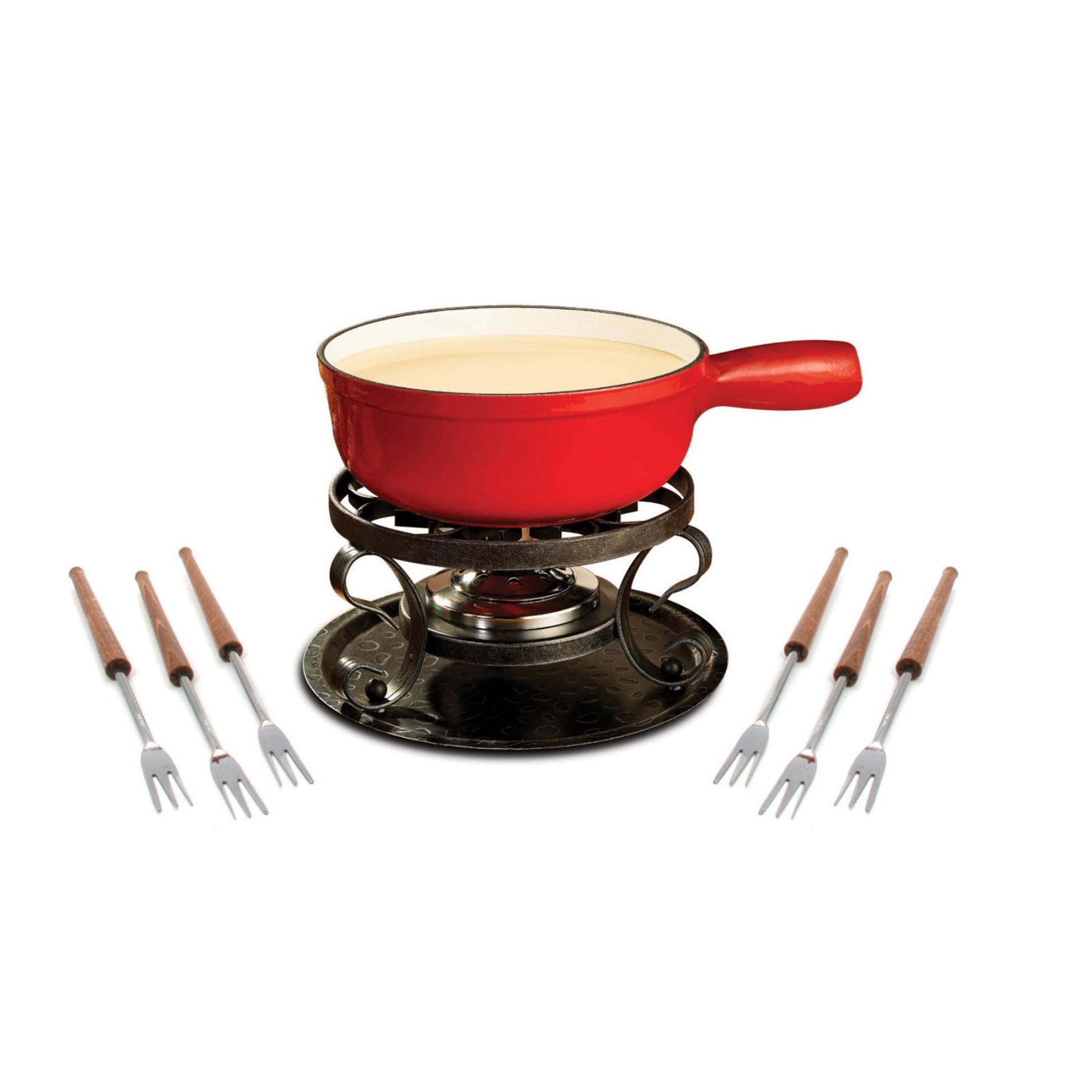 Swissmar Swissmar Lugano 2-Quart Cast Iron Cheese Fondue Set, 9-Piece, Cherry Red