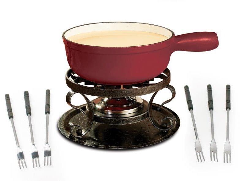 Swissmar Swissmar Lugano 2-Quart Cast Iron Cheese Fondue Set, 9-Piece, Cherry Red