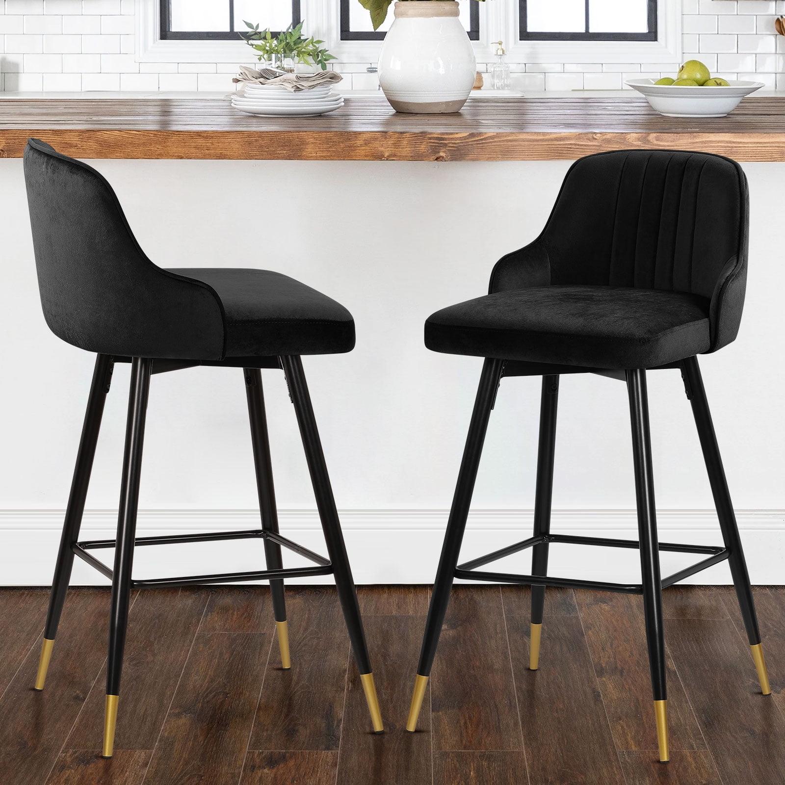 Everly Quinn Swivel Velvet Upholstered Counter & Bar Stool (Set of 2)