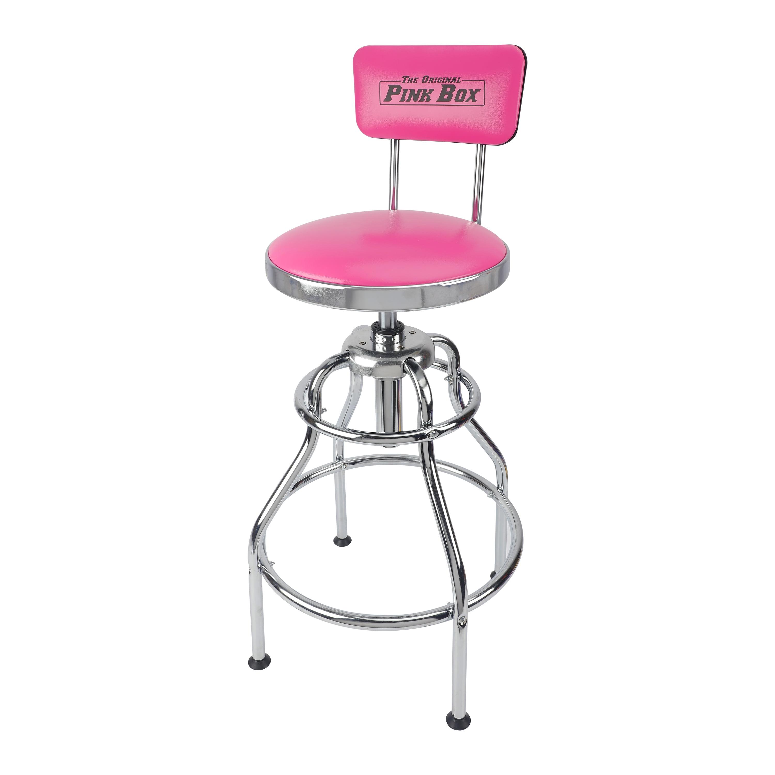 Pink Adjustable Height Swivel Bar Stool with Metal Frame