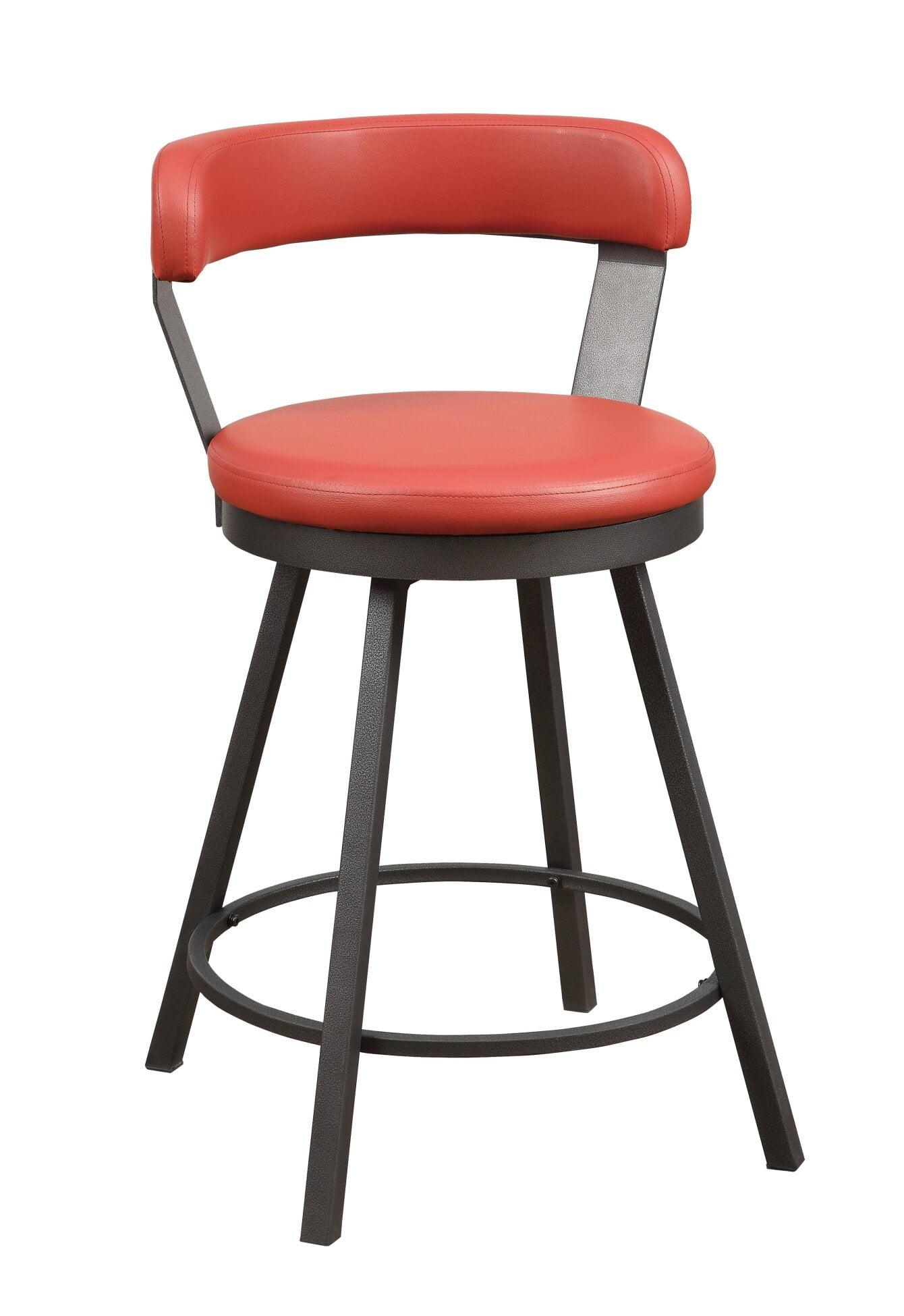 Swivel 24-Inch Red Leather Counter Height Bar Stools with Metal Base - Set of 2