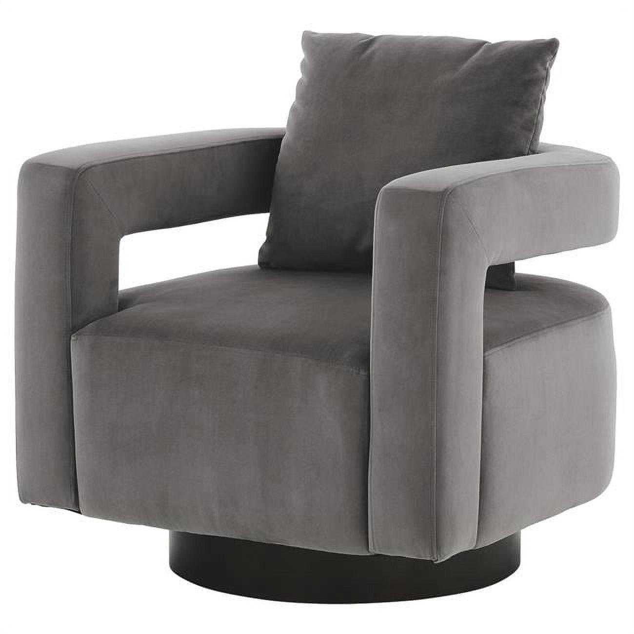 Swivel Fabric Upholstered Accent Chair with Curved Open Back & Arms, Gray