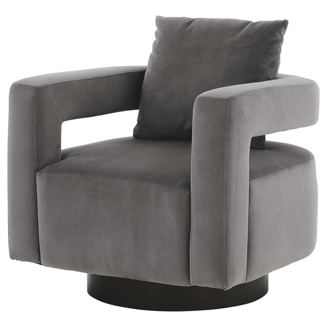 Elegant Gray Velvet Swivel Accent Chair with Metal Base