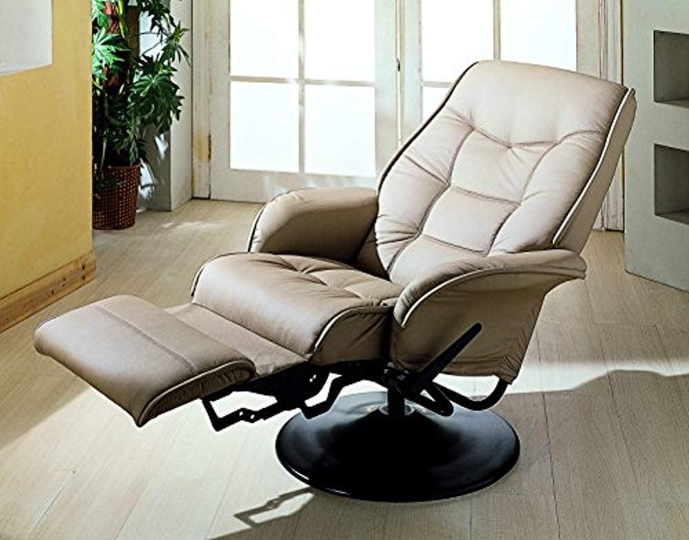 Beige Contemporary Faux Leather Swivel Recliner Chair