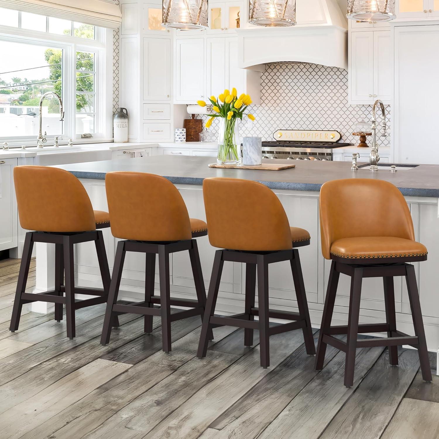 Dycanpo Swivel Bar Stools Set of 4, 26" Counter Stools with Back & footrest for Kitchen, Brown