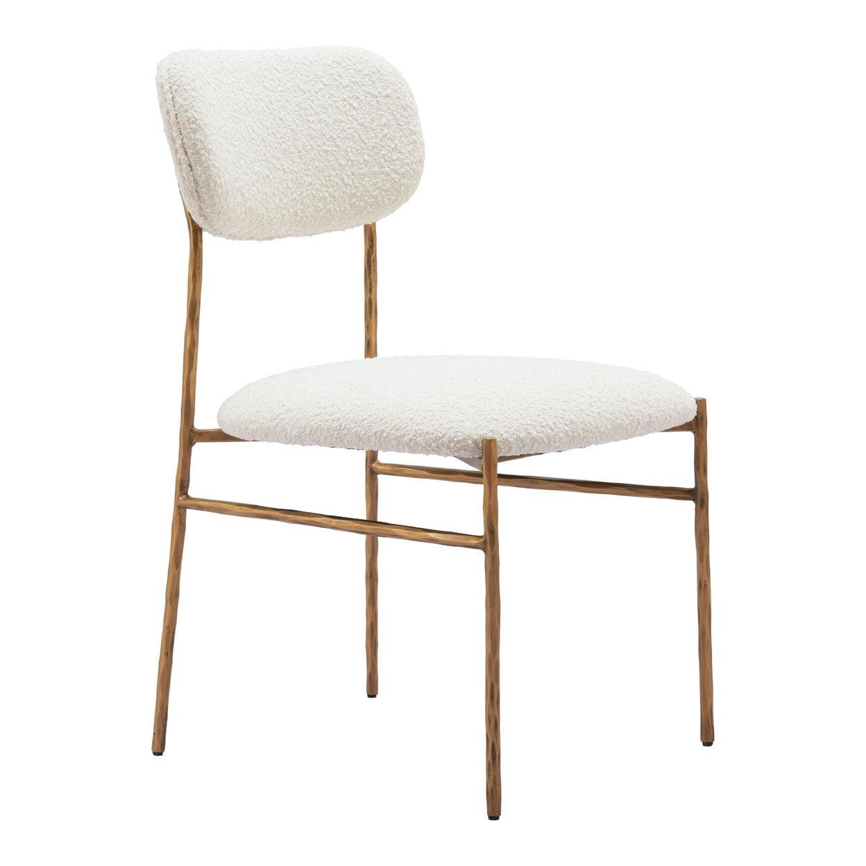 Cream Upholstered Side Chair with Gold Metal Frame