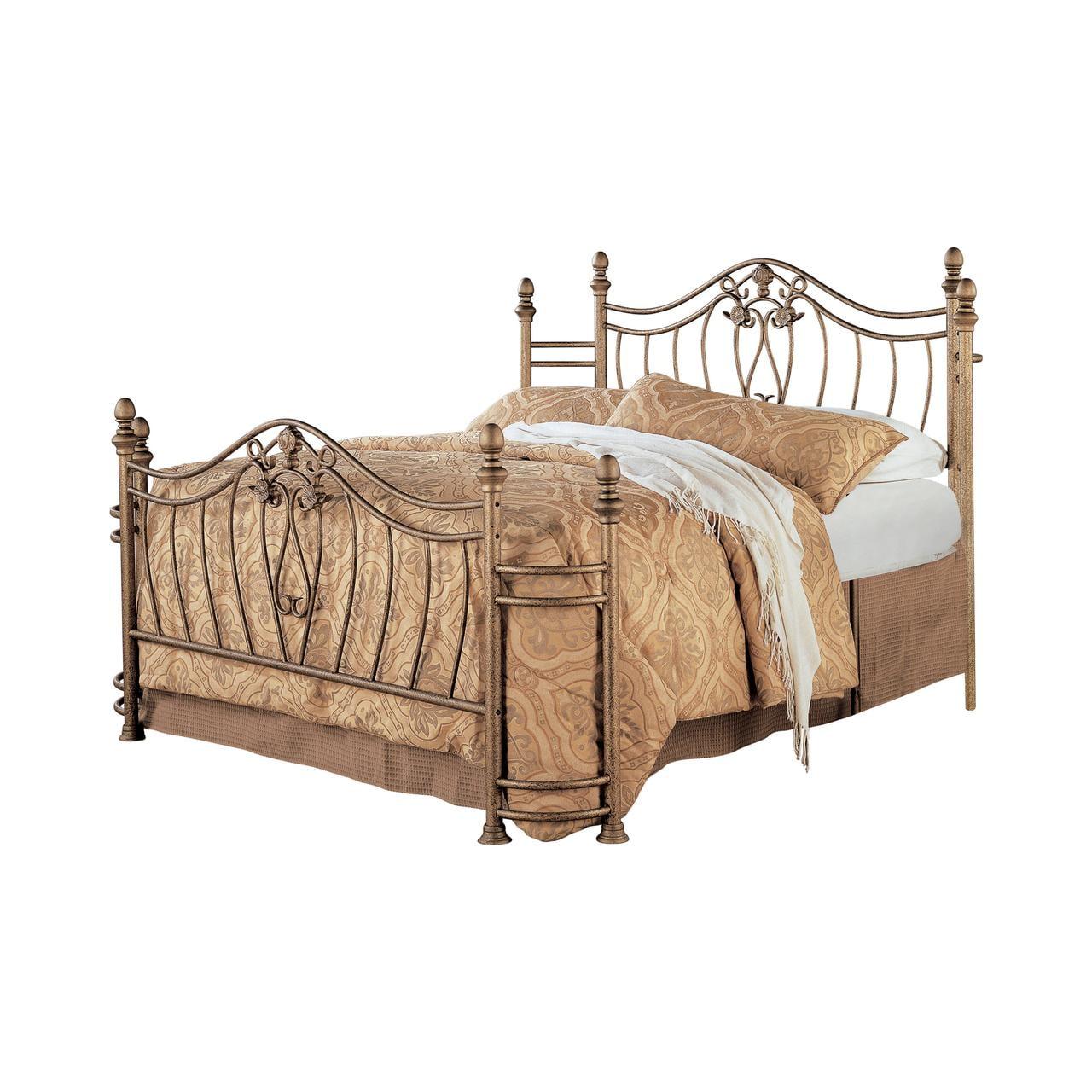 Antique Brushed Gold Queen Metal Bed with Headboard