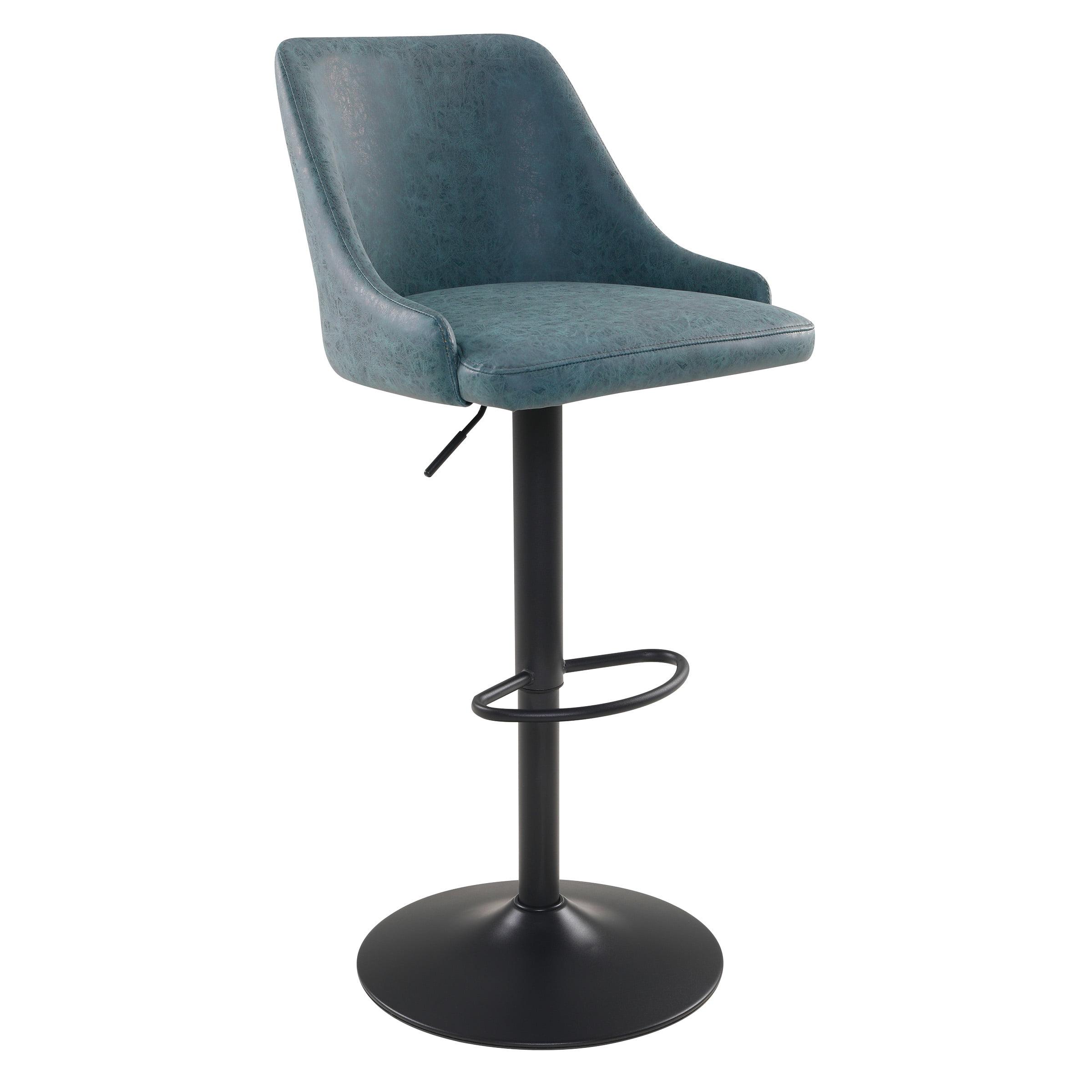 Modern Navy Faux Leather Adjustable Swivel Barstool