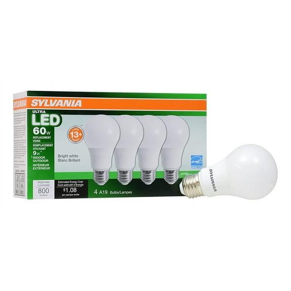 Sylvania LED Light Bulbs, 9W (60W Equivalent), Bright White 3500K, 4-count