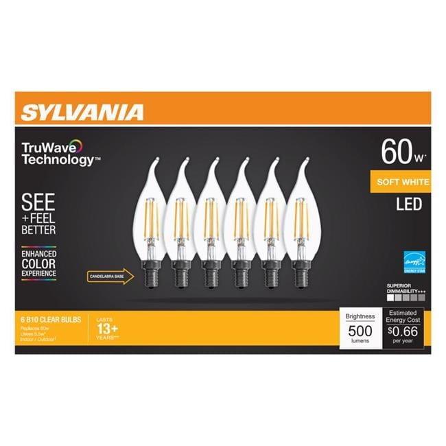 Sylvania Truwave B10 E11 LED Bulb Soft White 60 Watt Equivalence 6 pk