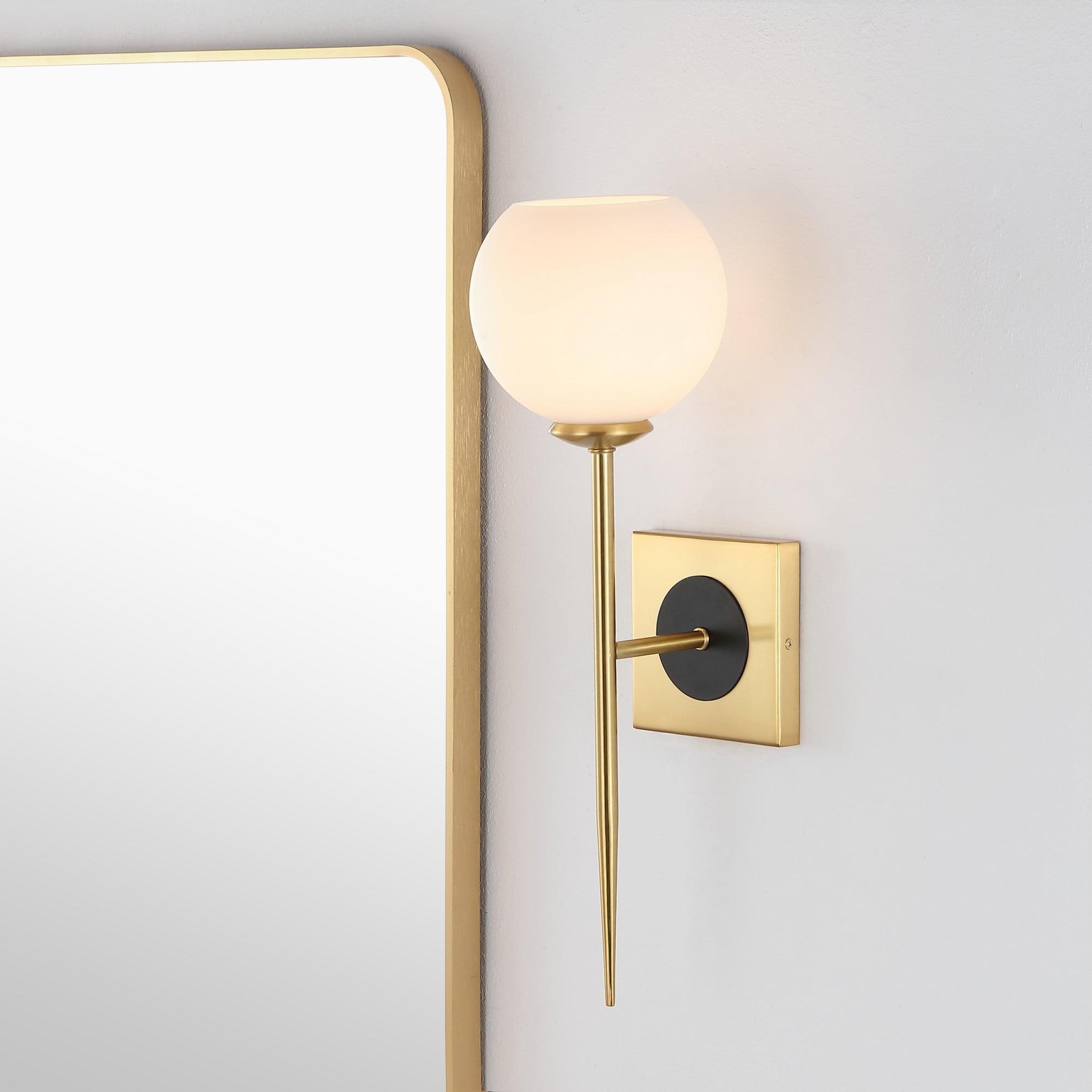 Sylvie 6" 1-Light Coastal French Country Iron LED Sconce, Brass Gold/White