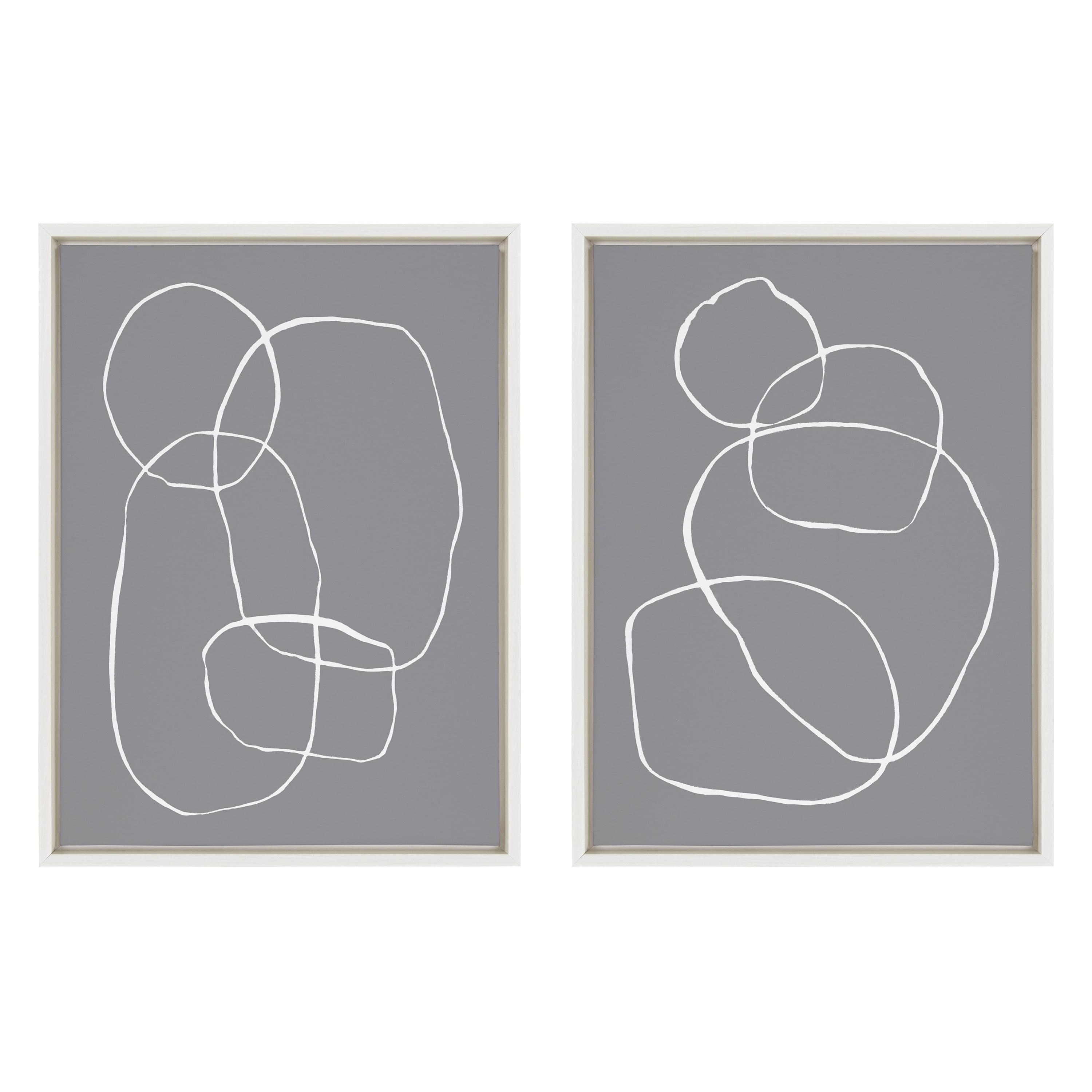 Set of 2 Gray Abstract Line Art Framed Canvas Prints