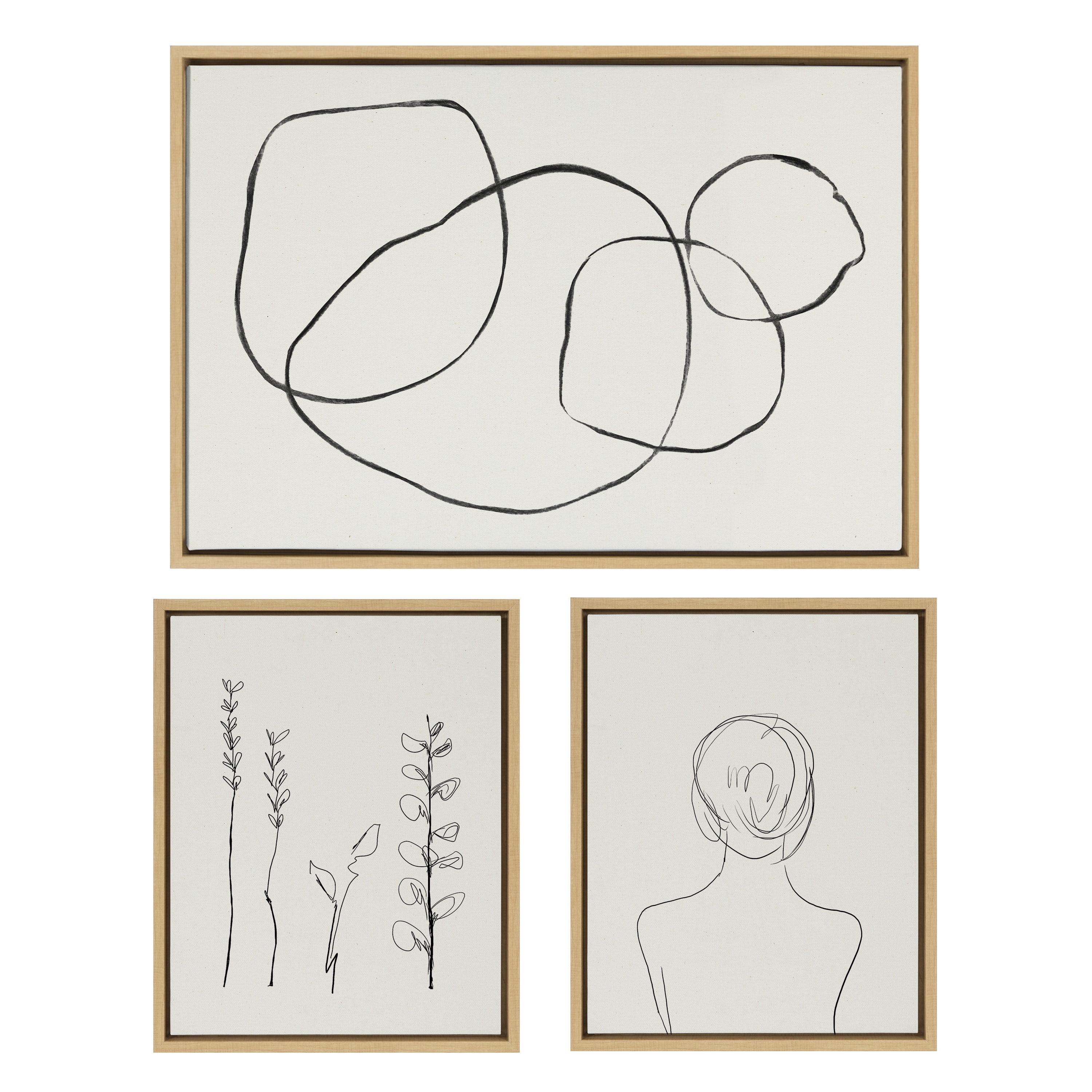 (Set of 3) 23" x 33" Sylvie Going in Circles and Minimalist Woman Framed Canvas Set Natural - Kate & Laurel All Things Decor: