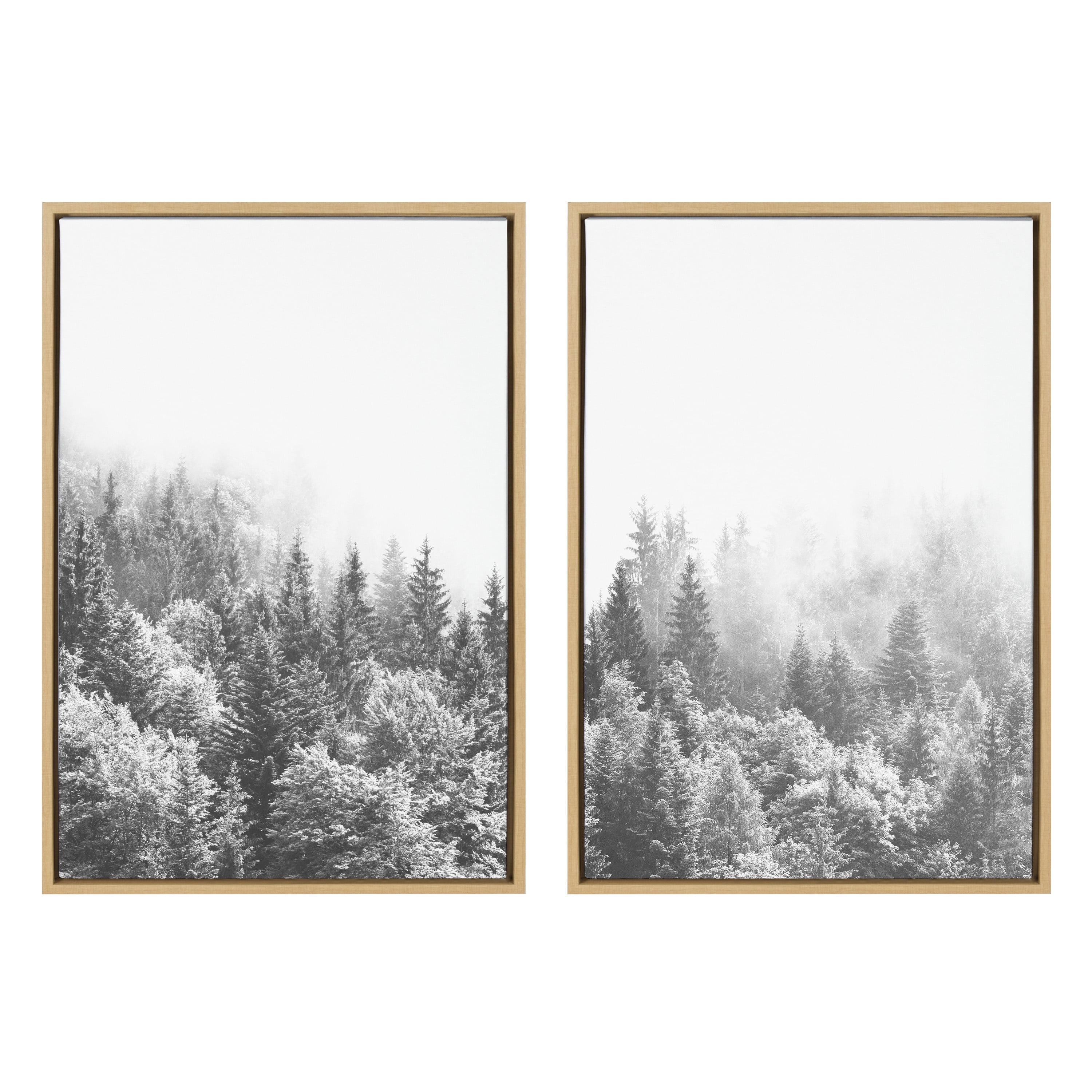 (Set of 2) 23" x 33" Sylvie Forest On A Foggy Day Black and White Framed Canvas Set - Kate & Laurel All Things Decor