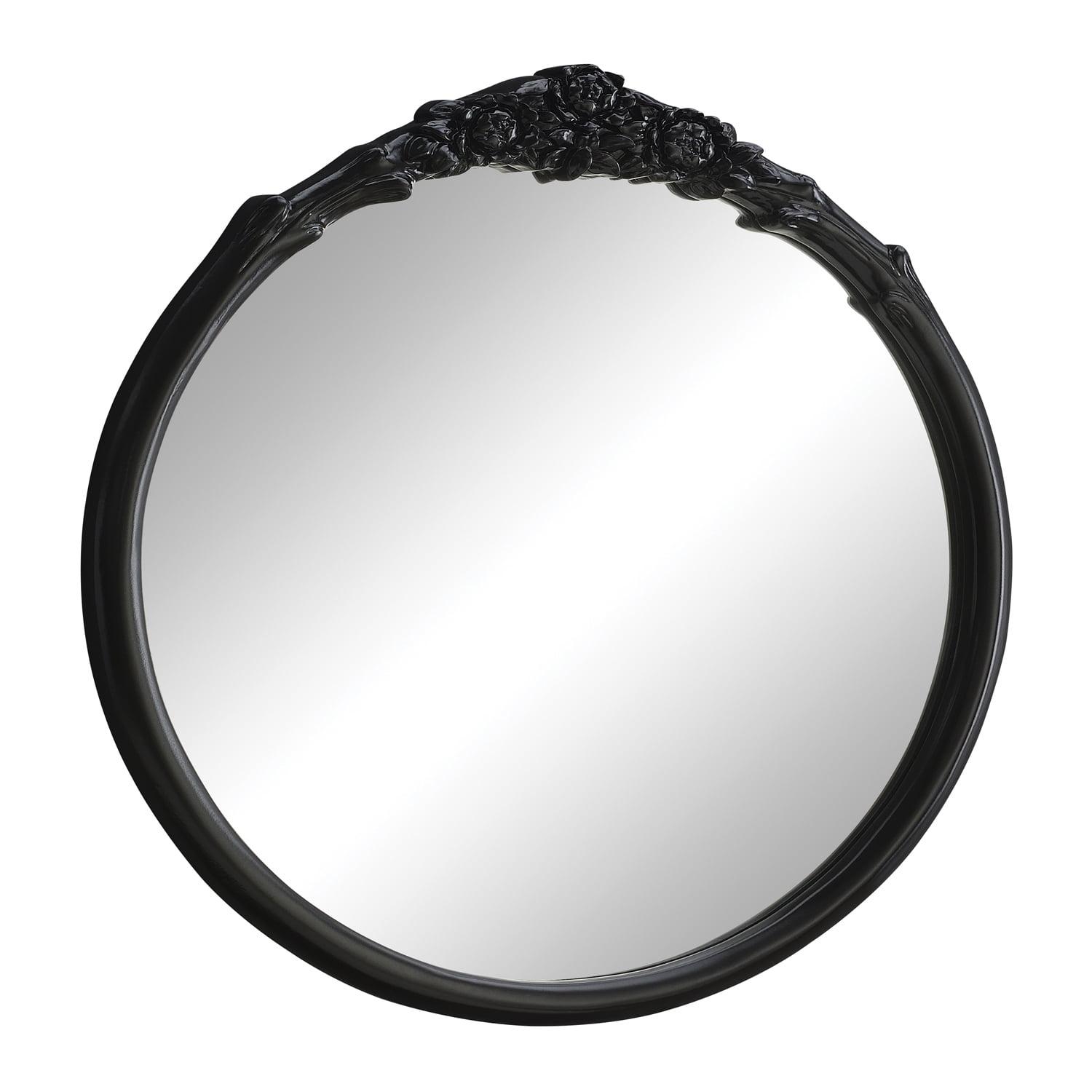 Sylvie Glossy Black Round Wood Wall Mirror