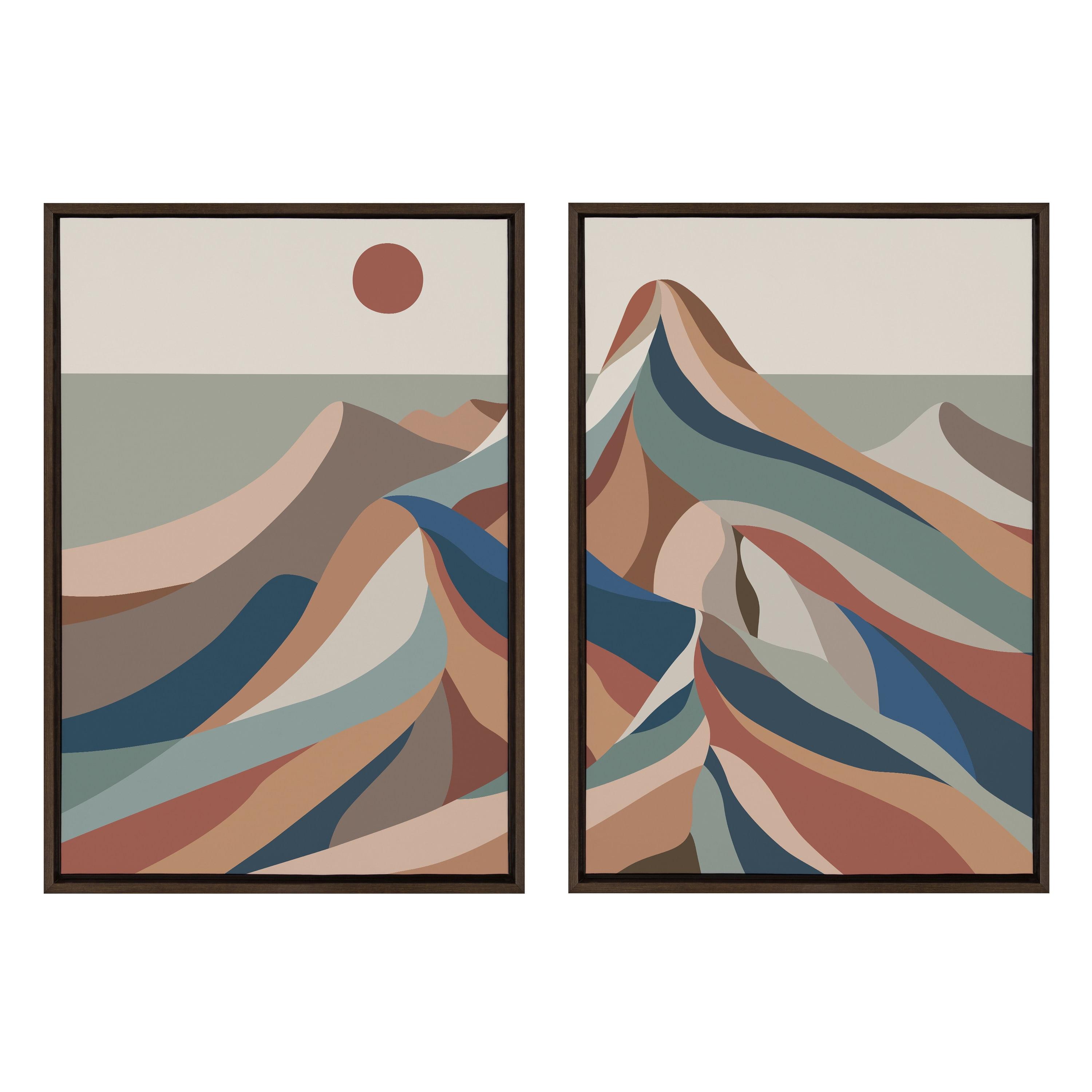 (Set of 2) 23" x 33" Sylvie Mid-Century Modern Mountains Framed Canvas Gray - Kate & Laurel All Things Decor