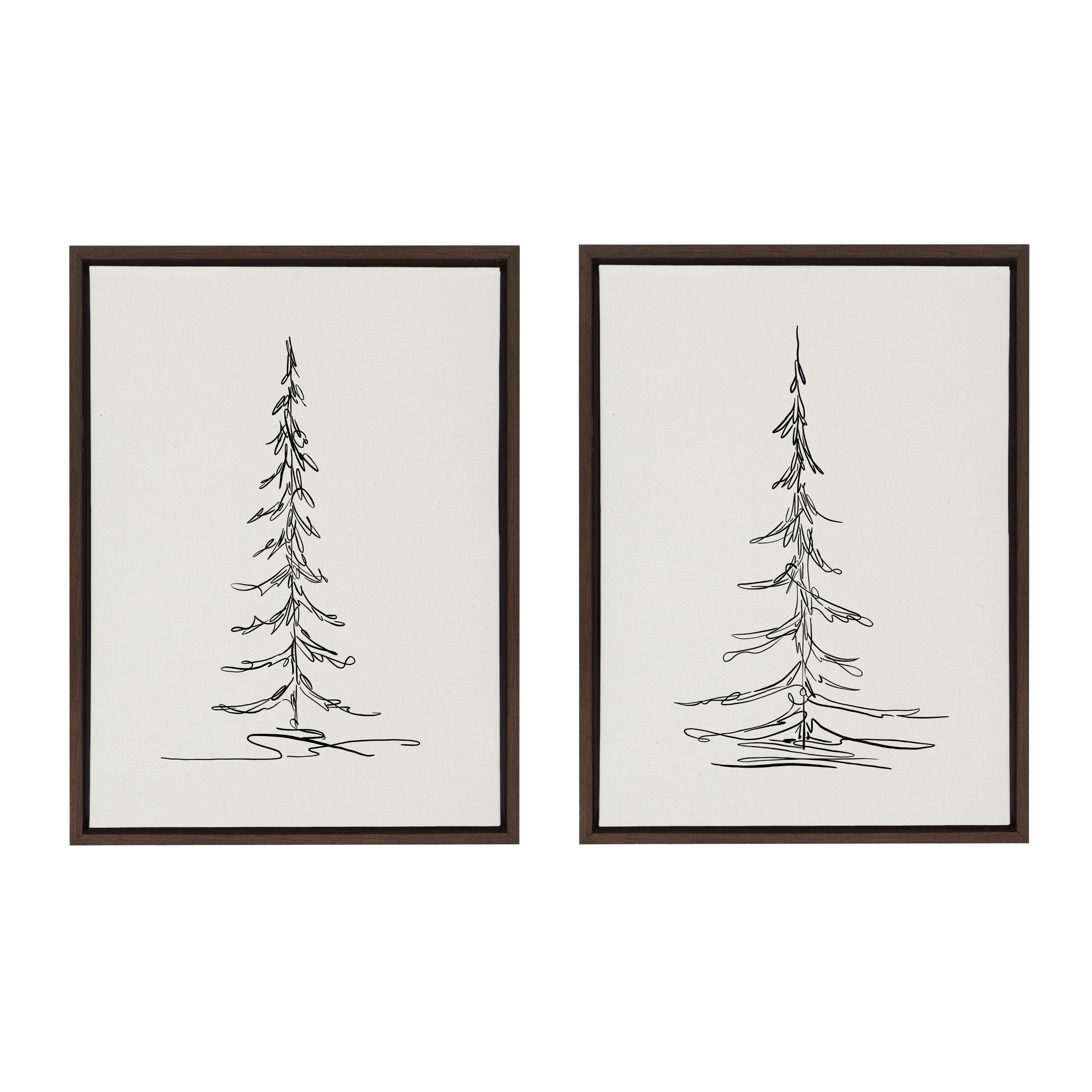 Sylvie Minimalist Evergreen Trees 18 in x 24 in Framed Painting Canvas Art Prints, by Kate and Laurel Set of 2