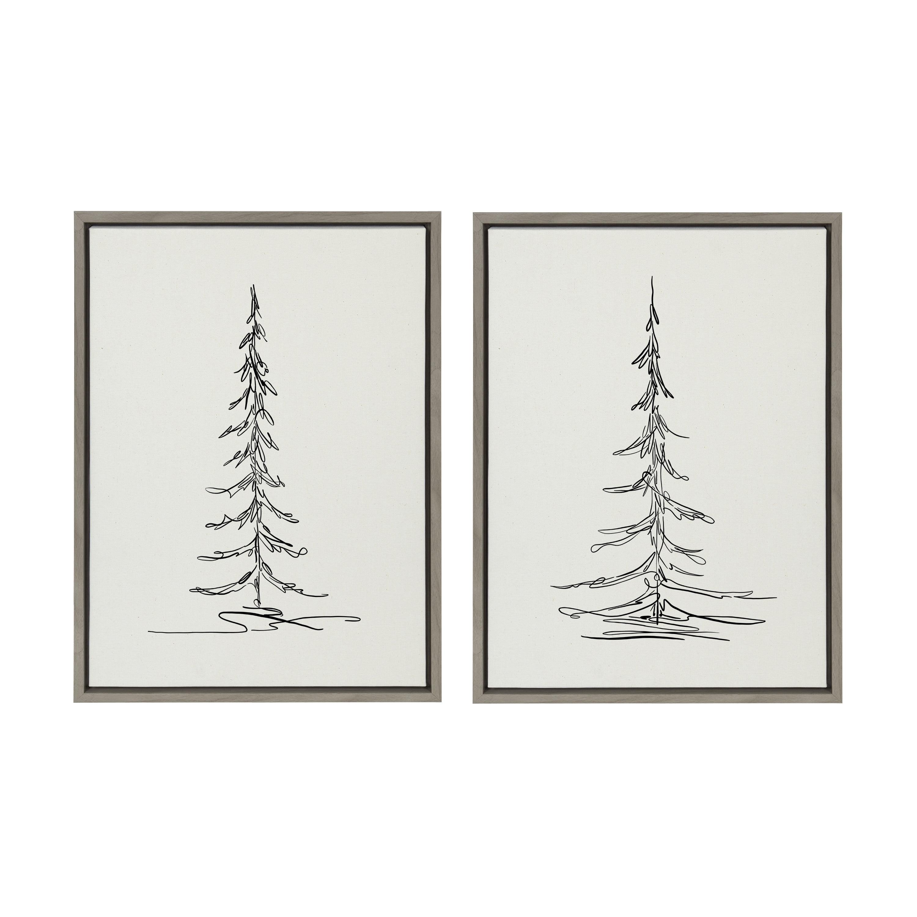 (Set of 2) 18" x 24" Sylvie Minimalist Evergreen Trees Sketch Framed Canvas Set - Kate & Laurel All Things Decor