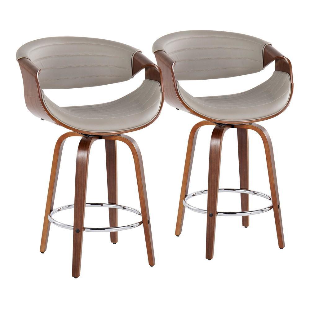 Symphony Pearl Silver Swivel Faux Leather Counter Stools, Set of 2