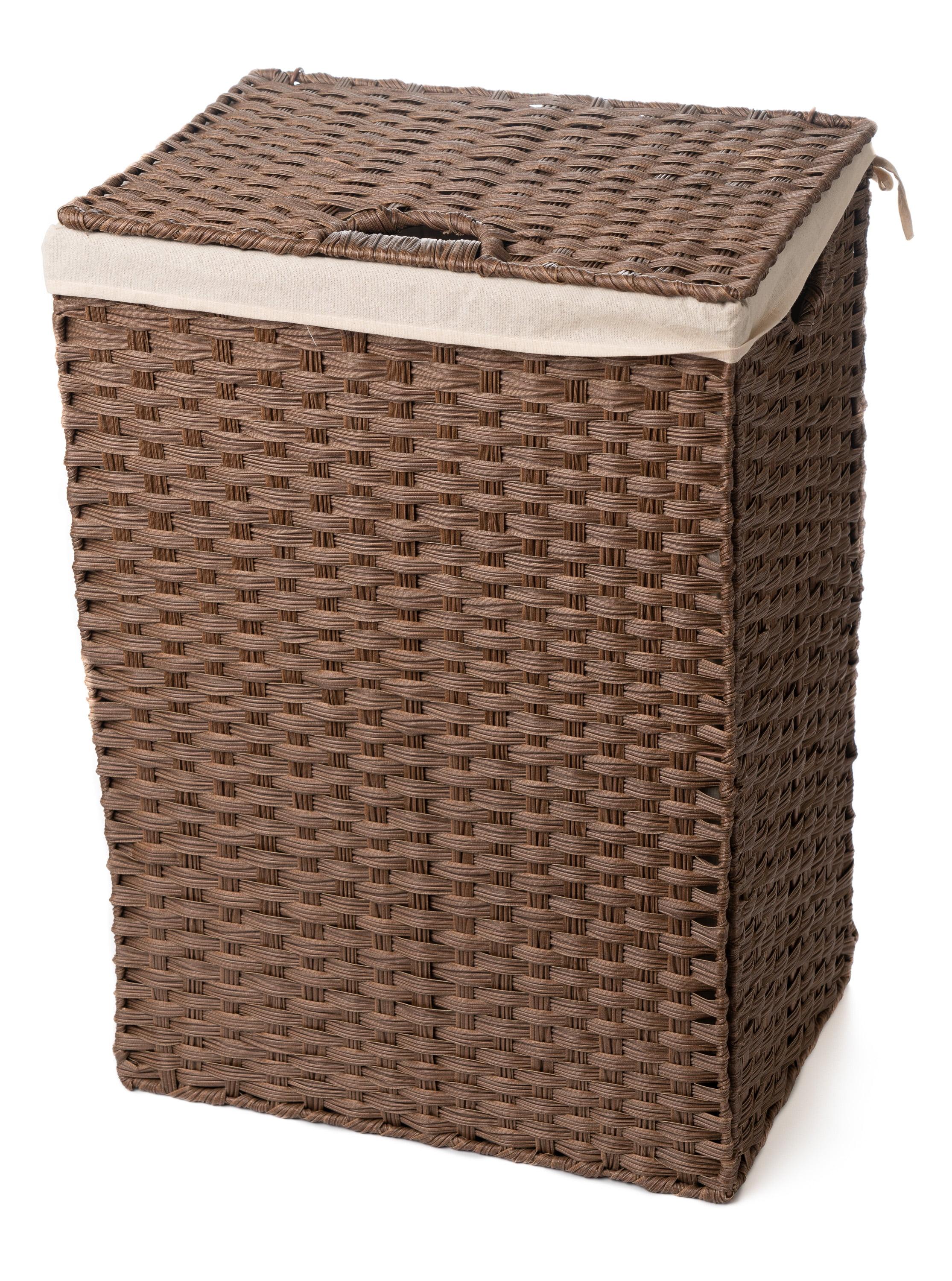 Synthetic Wicker Laundry Hamper Basket With Lid and Liner (Brown)