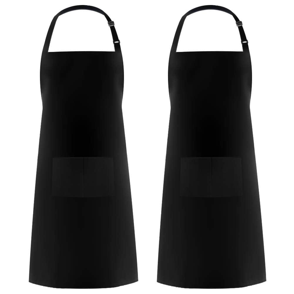 Black Cotton Adjustable Bib Apron with Pockets, Set of 2