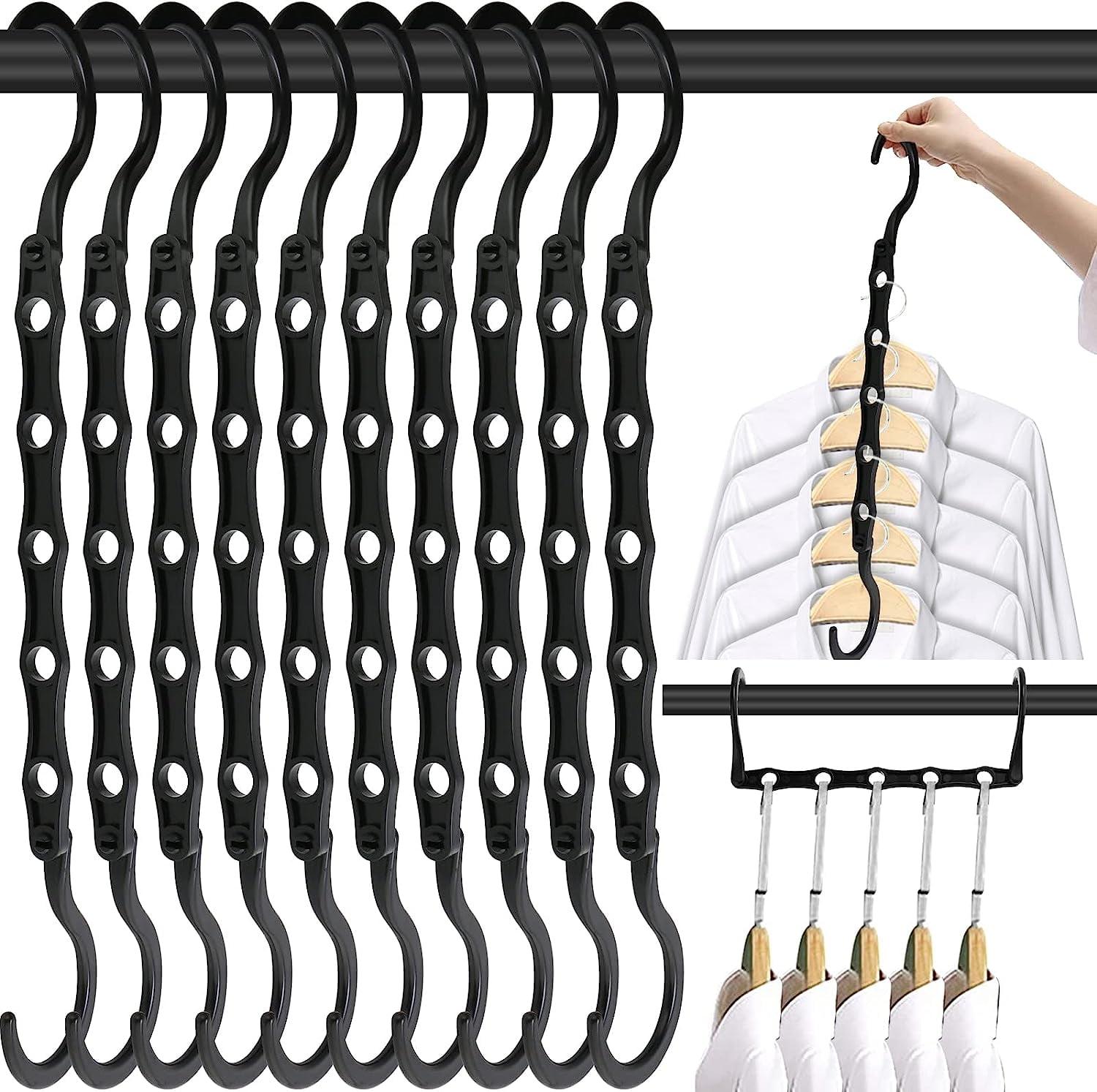 Black Plastic 5-Hole Space-Saving Closet Hangers, 10-Pack