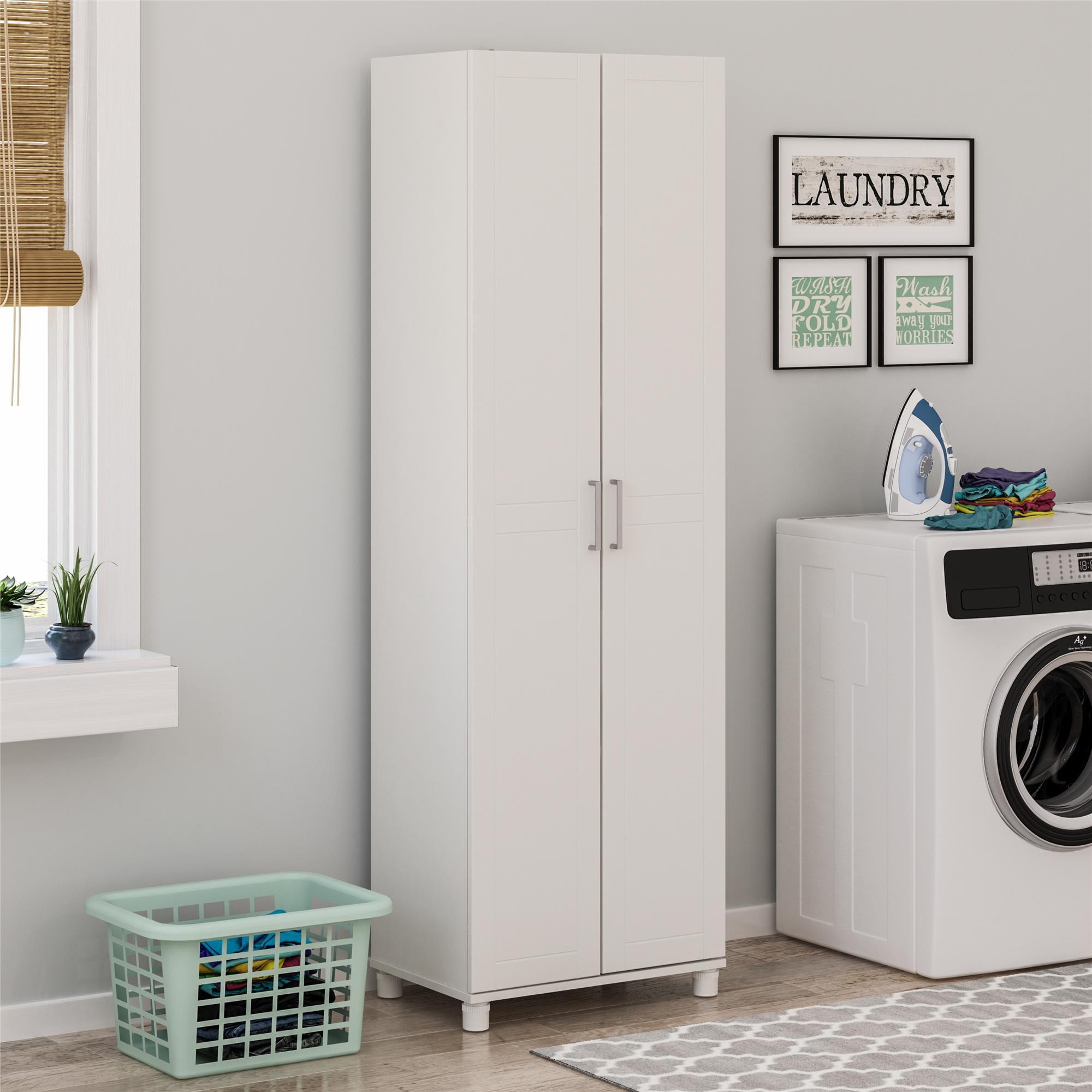 Elegant Freestanding 75" White Utility Storage Cabinet with Adjustable Shelves