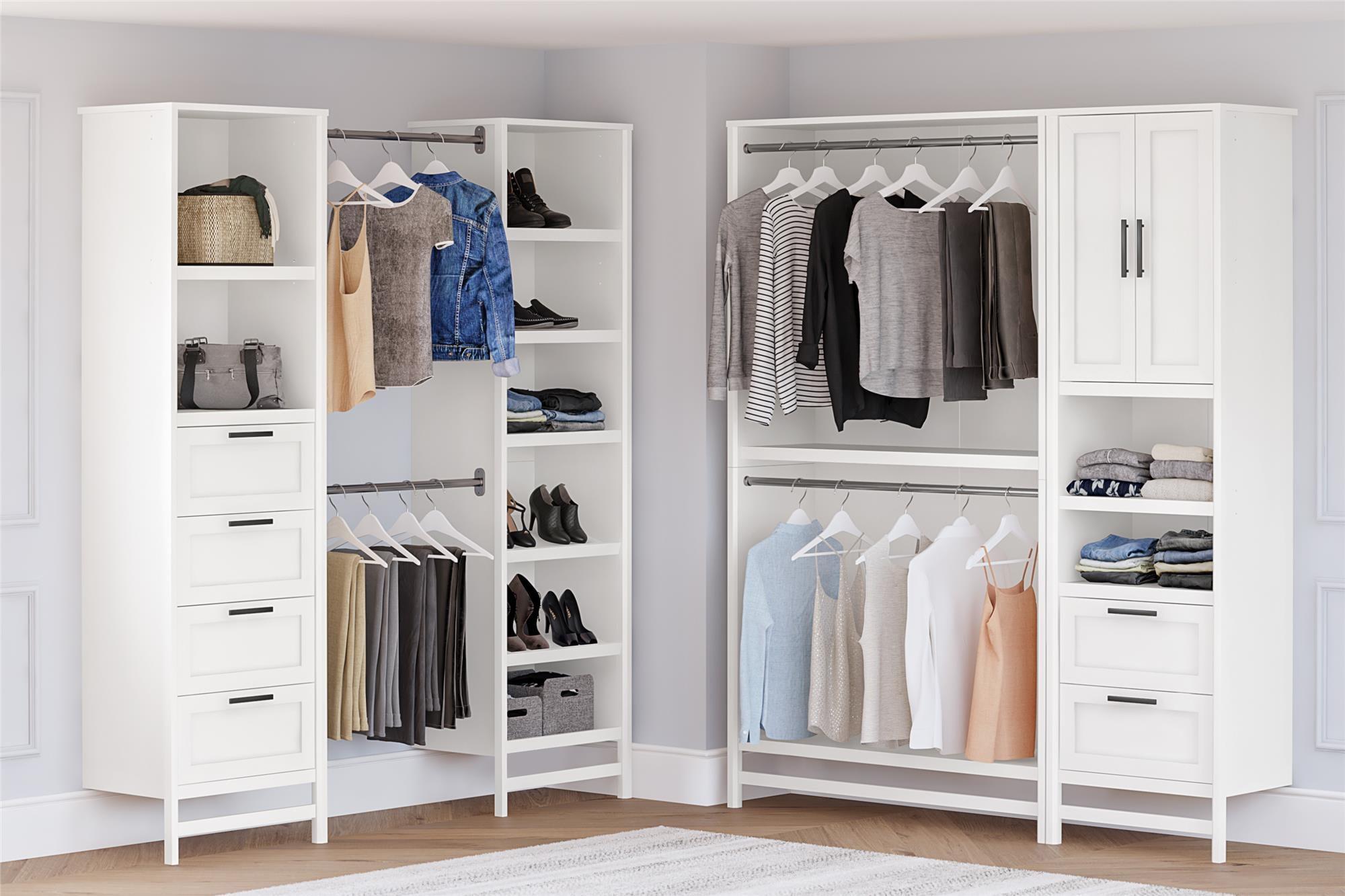 Ivory Oak Wide Wardrobe Closet Organizer with Drawers