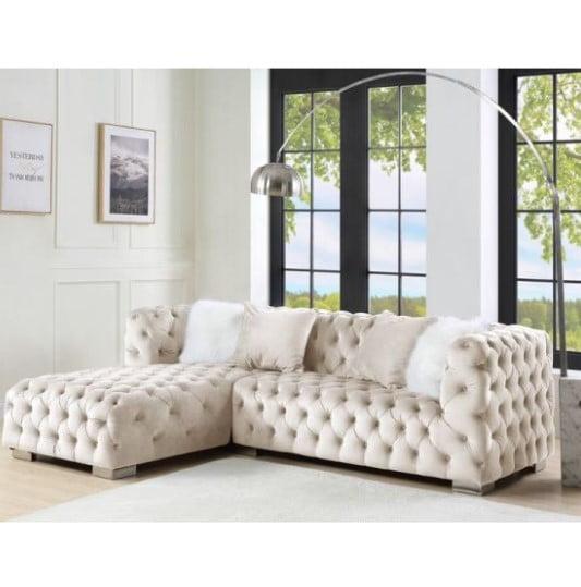 LV00334 - Sectional Sofa w/4 Pillows, Beige Velvet - Syxtyx