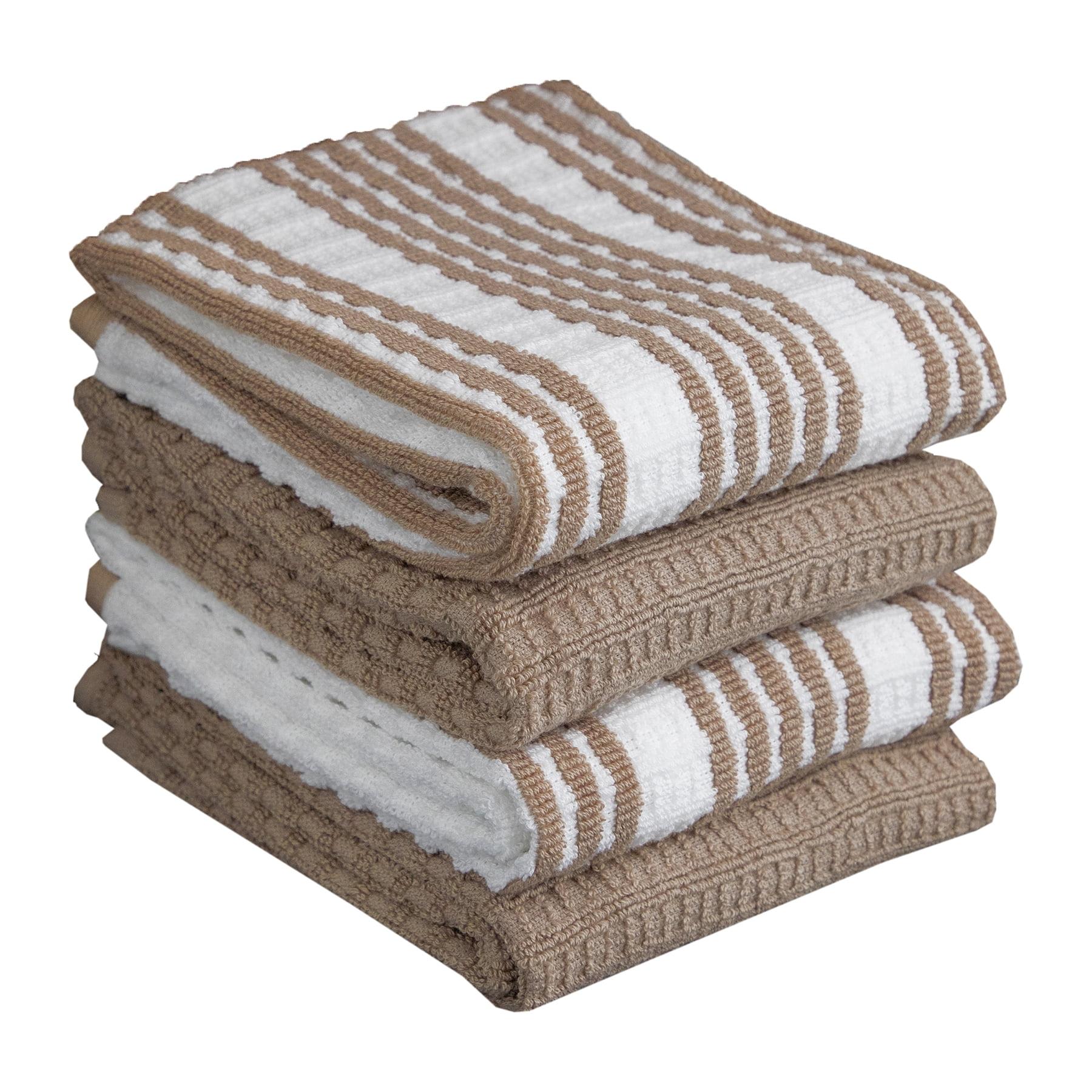 T-fal Solid and Stripe Waffle Kitchen Towel, Four Pack