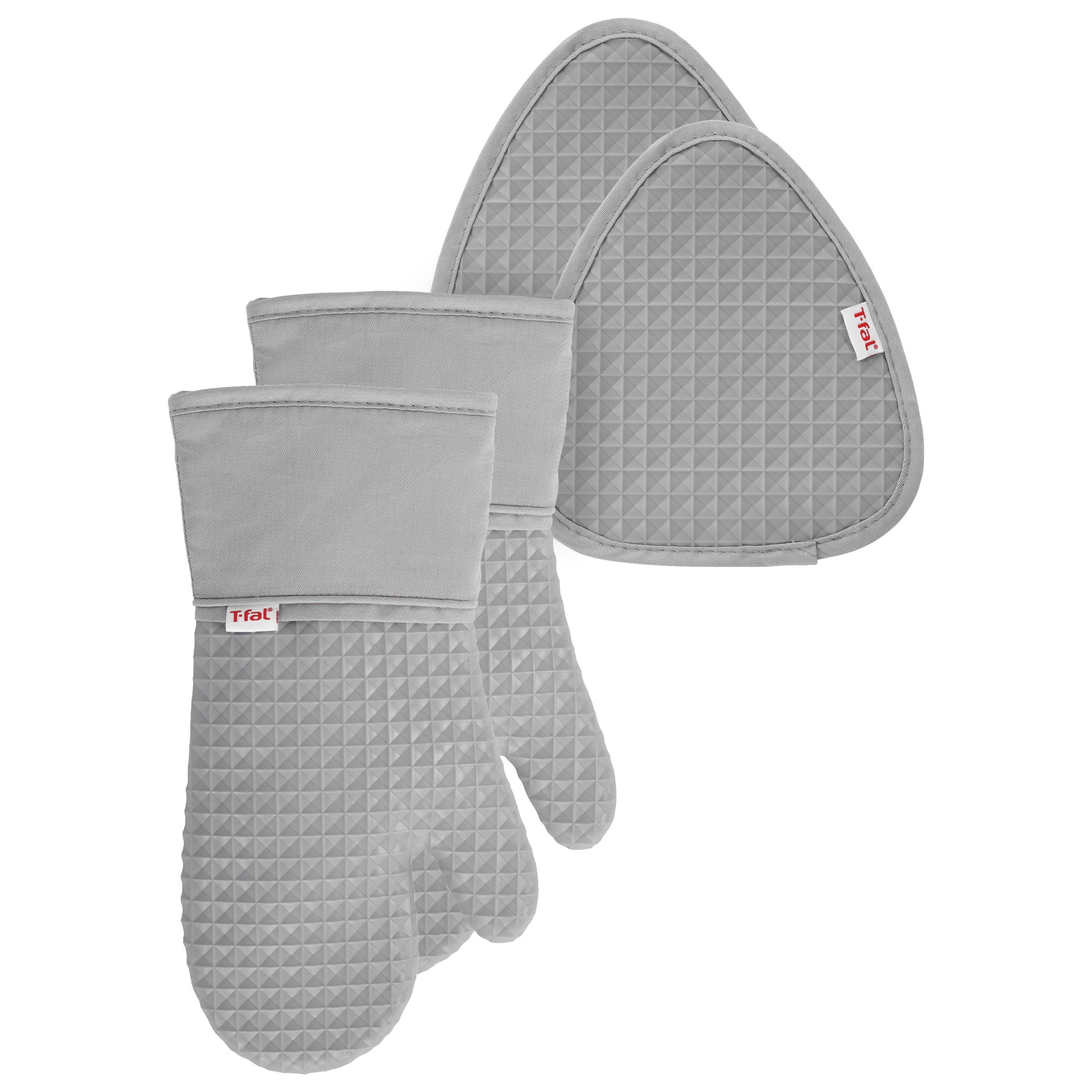 T-fal 4-Pack Waffle Oven Mitt & Pot Holder Set, Grey