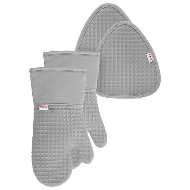 T-fal 4-Pack Waffle Oven Mitt & Pot Holder Set, Grey