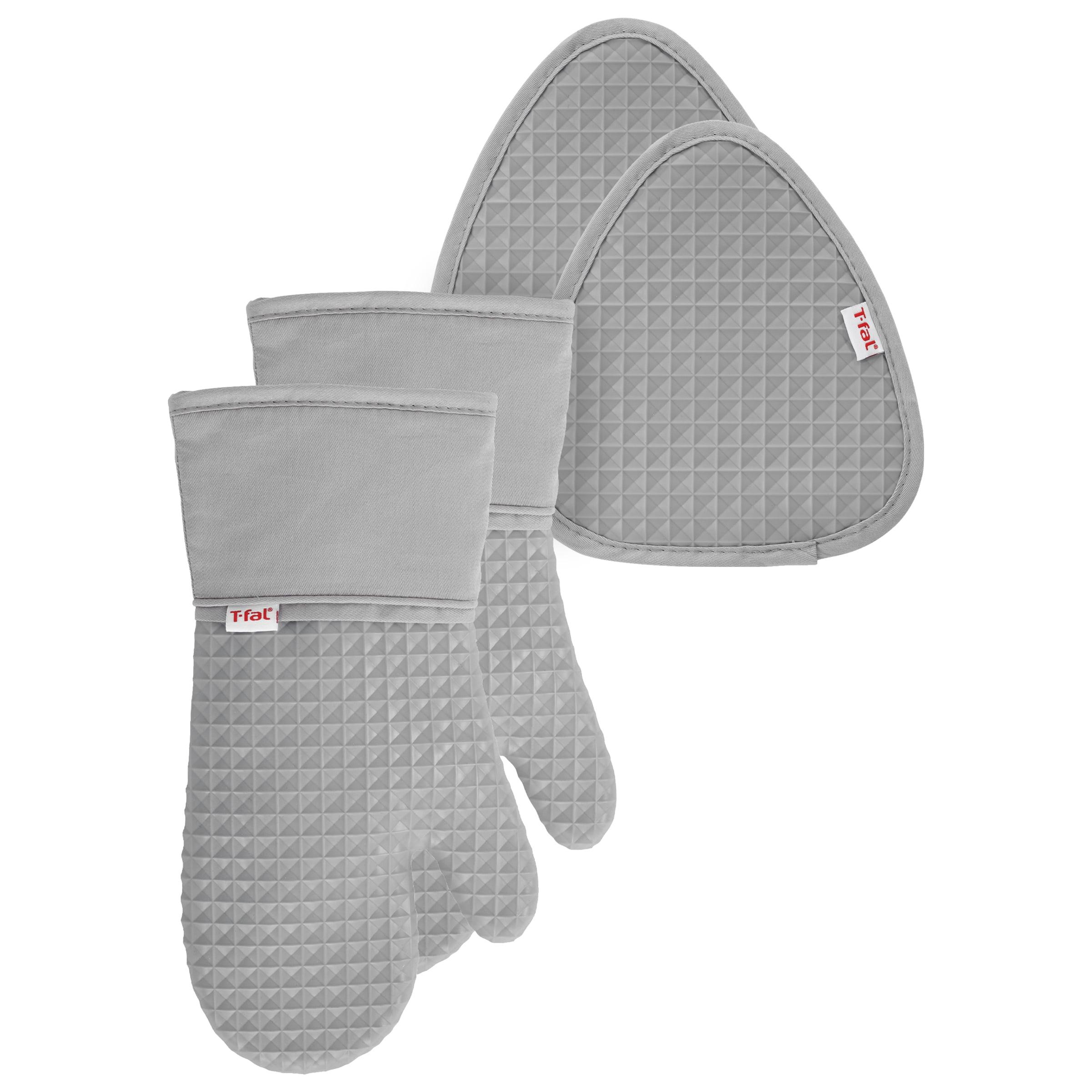 T-fal 4-Pack Waffle Oven Mitt & Pot Holder Set, Grey