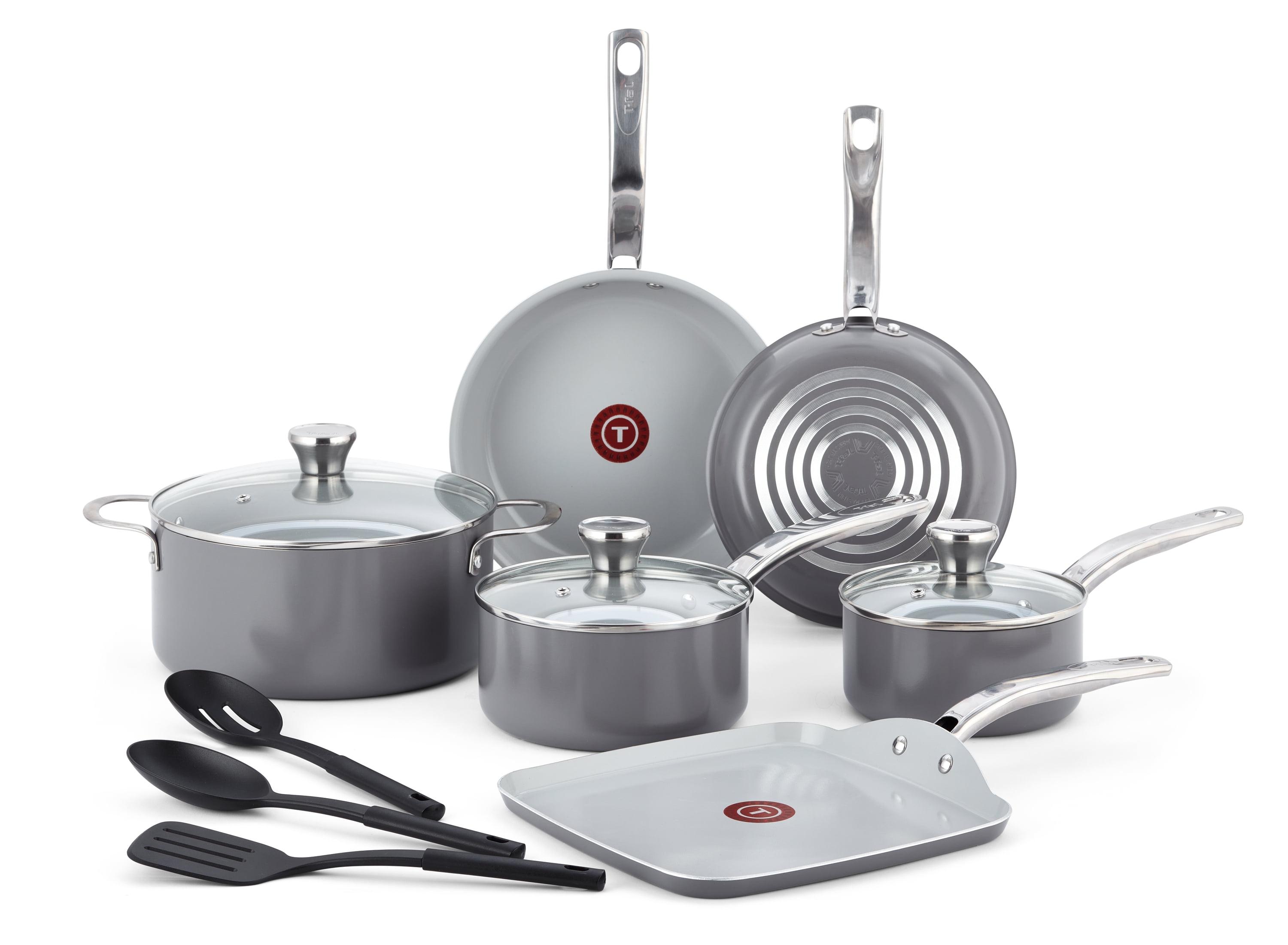 T-fal Fresh Ceramic Nonstick Cookware Set, Recycled Aluminum, 12 piece