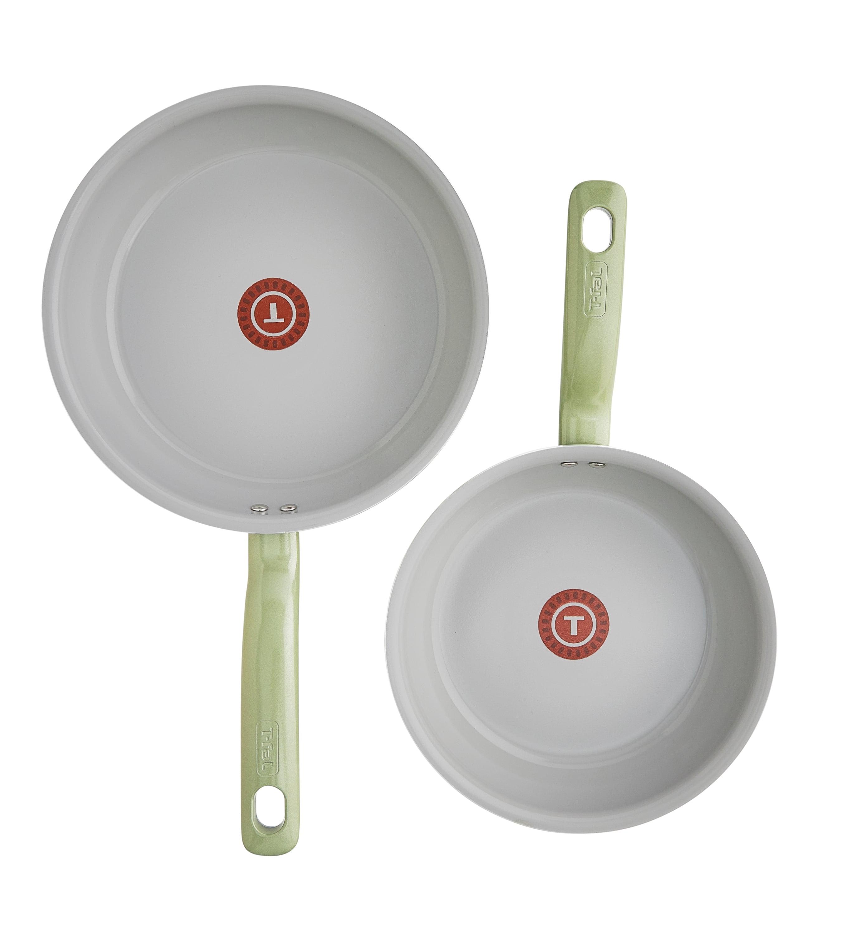 T-fal Fresh Recycled Aluminum Ceramic Fry Pan Set, 2 Piece, 8.5 and 10.25 Inch, Cookware, Green