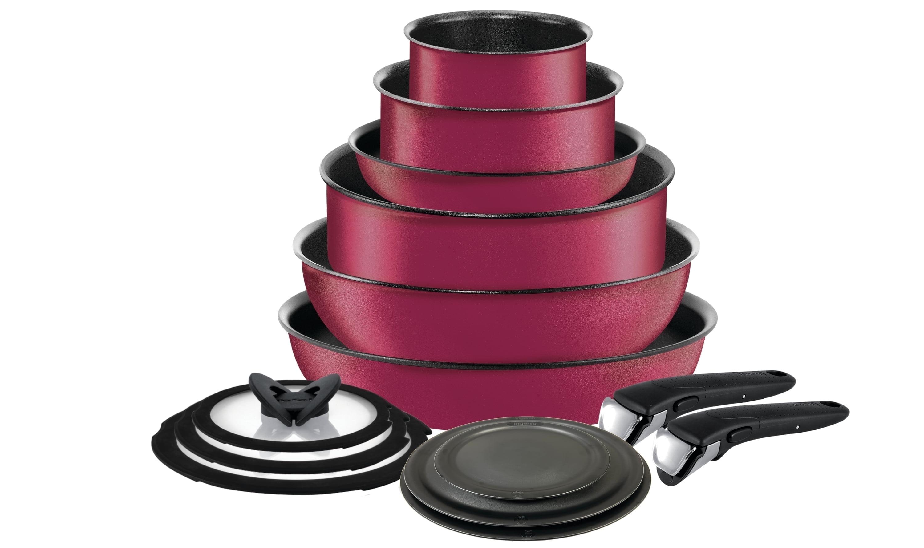 T-fal Ingenio Expertise 14 Piece Nonstick Cookware Set, Induction Oven Safe 500F, Pots and Pans, RV, Detachable Handle, Rose Pink