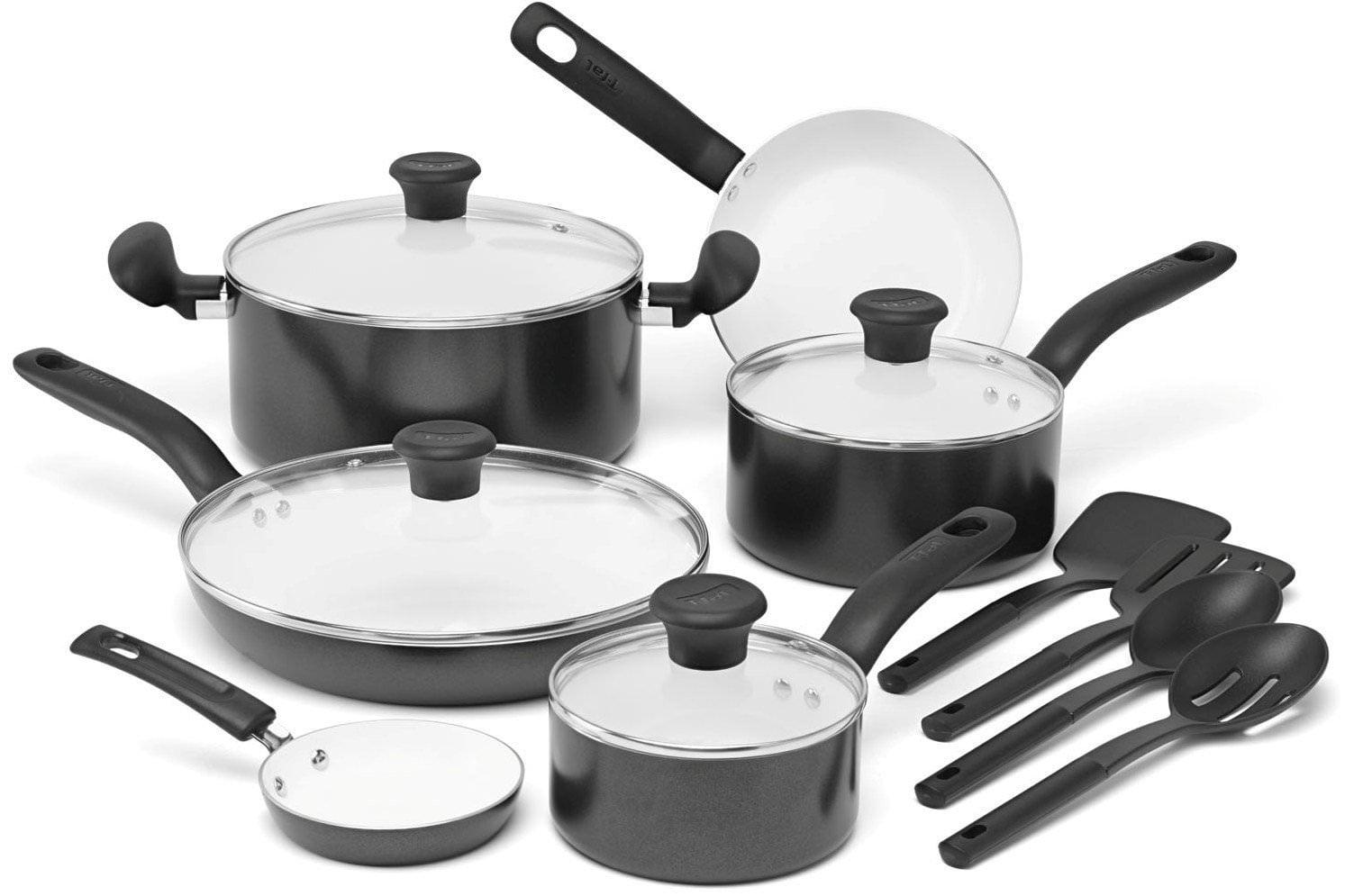 T-fal 14pc Cookware Set, Initiatives Ceramic Black