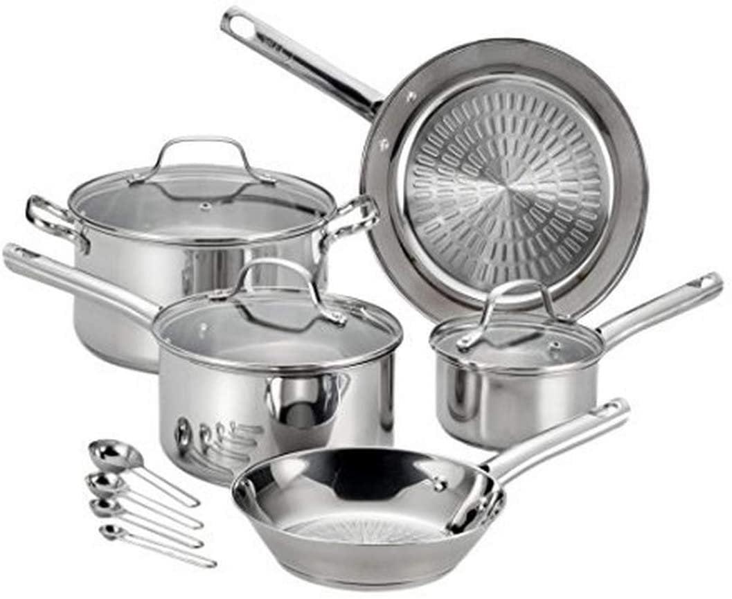 Stainless Steel 12-Piece Cookware Set with Glass Lids