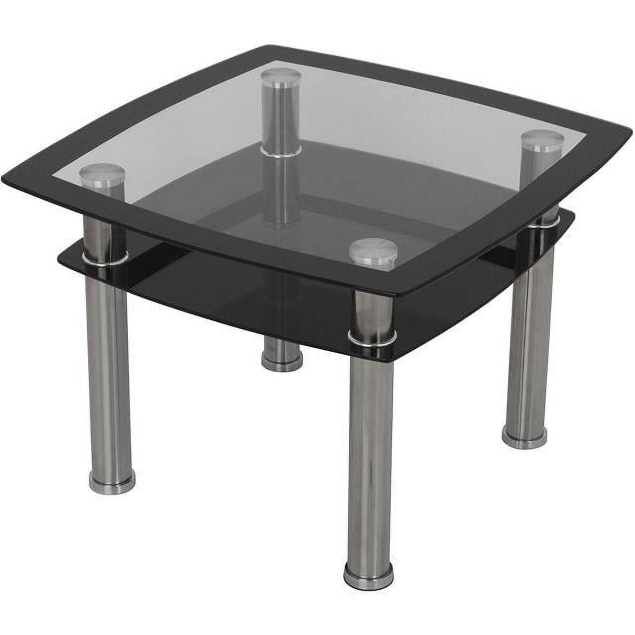 Modern Chrome Square End Table with Black Glass Shelf