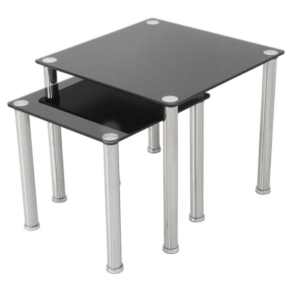 Black Glass and Chrome Nesting Side Tables Set