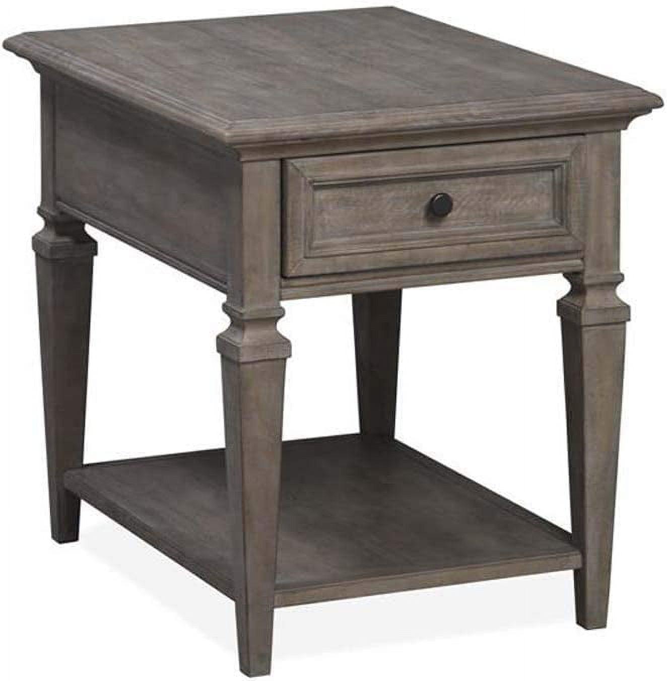 Gray Pine Wood Rectangular End Table with Storage