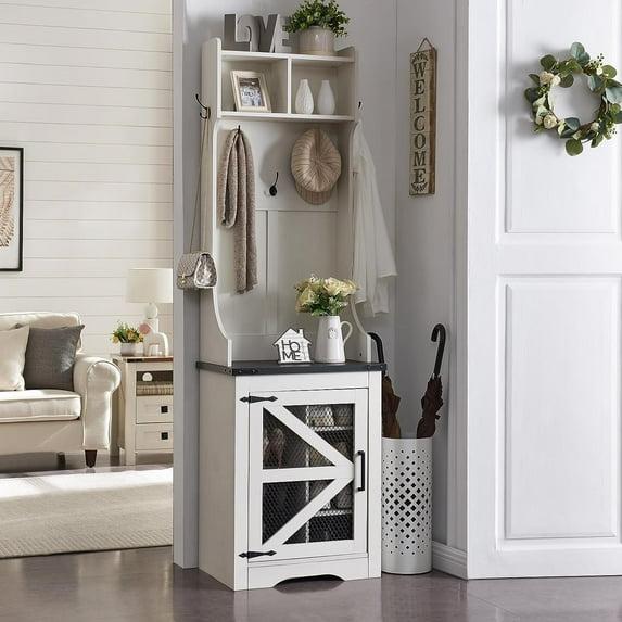 T4TREAM Farmhouse Entryway Hall Tree with Bench and Shoe Storage, Coat Rack with Coat Hooks, White