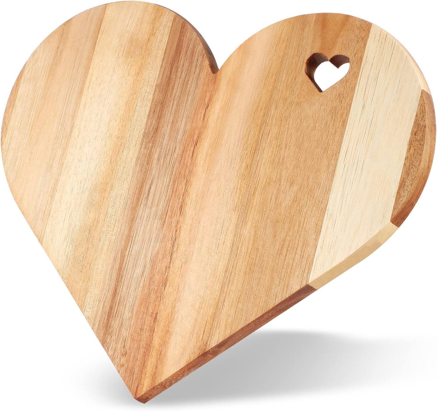 Dadiaei Valentine's Day Gifts Heart Shaped Cutting Board Acacia Wood Bread Cheese Serving Platter Serving Charcuterie Board for Meat Cheese and Vegetables(Heart Hole Style)