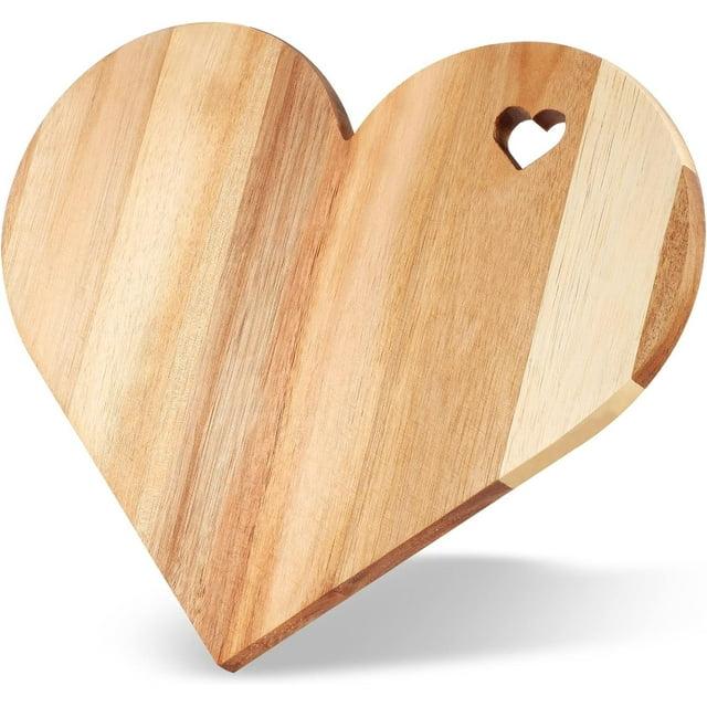 Dadiaei Valentine's Day Gifts Heart Shaped Cutting Board Acacia Wood Bread Cheese Serving Platter Serving Charcuterie Board for Meat Cheese and Vegetables(Heart Hole Style)