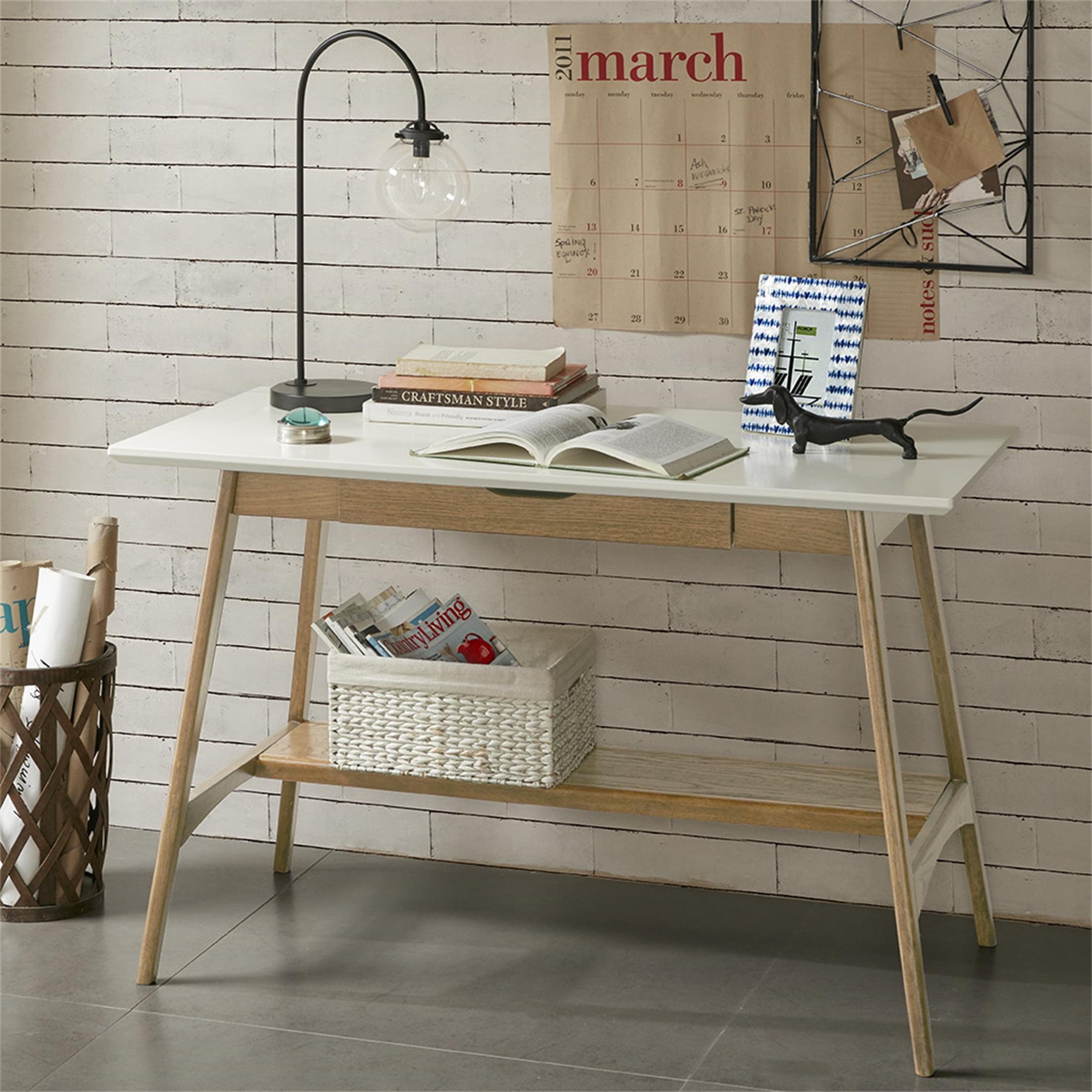 George Oliver Parker Desk With Rubberwood Frame, MDF Top, And Oak Veneer Shelves For Durability And Style