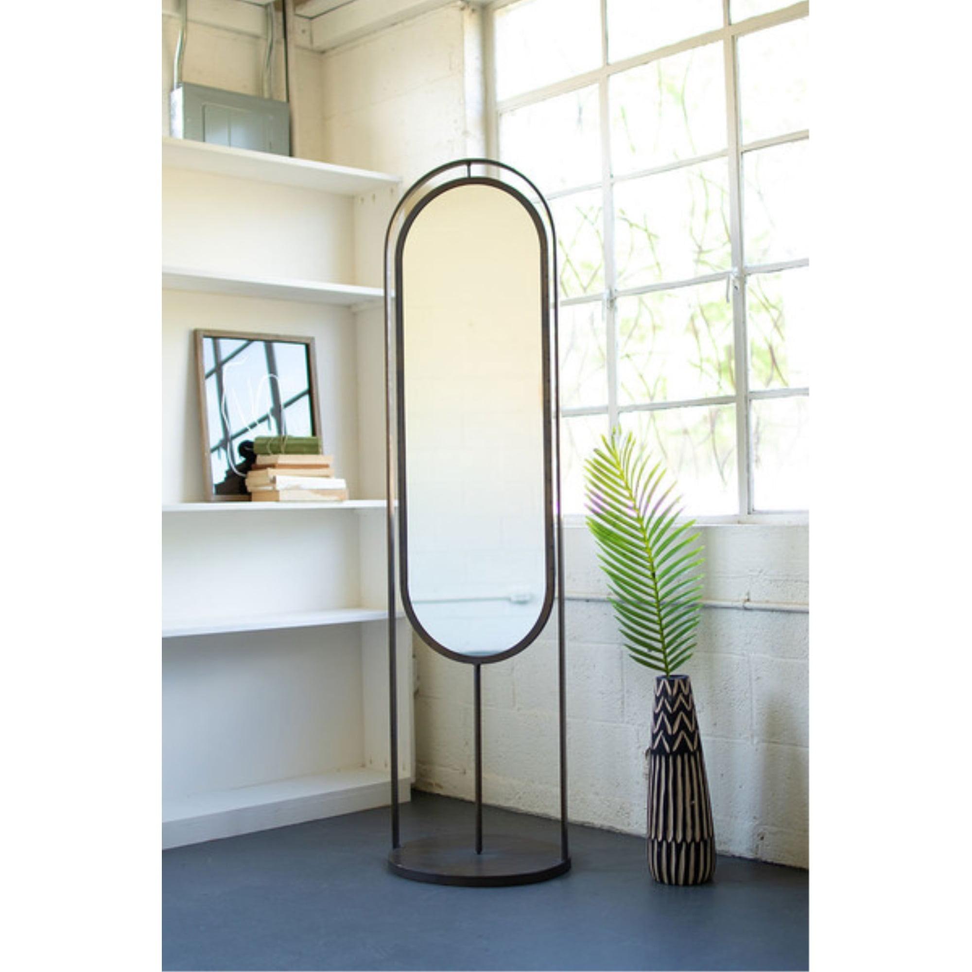 Elegant Full-Length Oval Floor Mirror with Industrial Charm